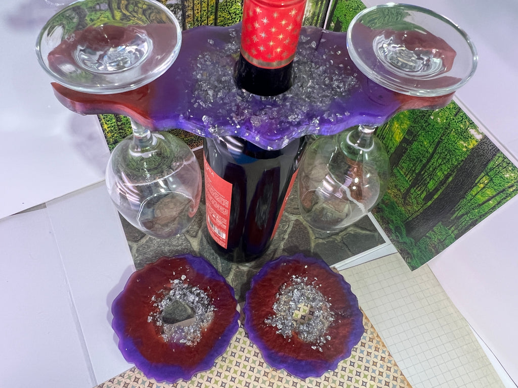 Handcrafted Geode Wine Bottle & Glass Display