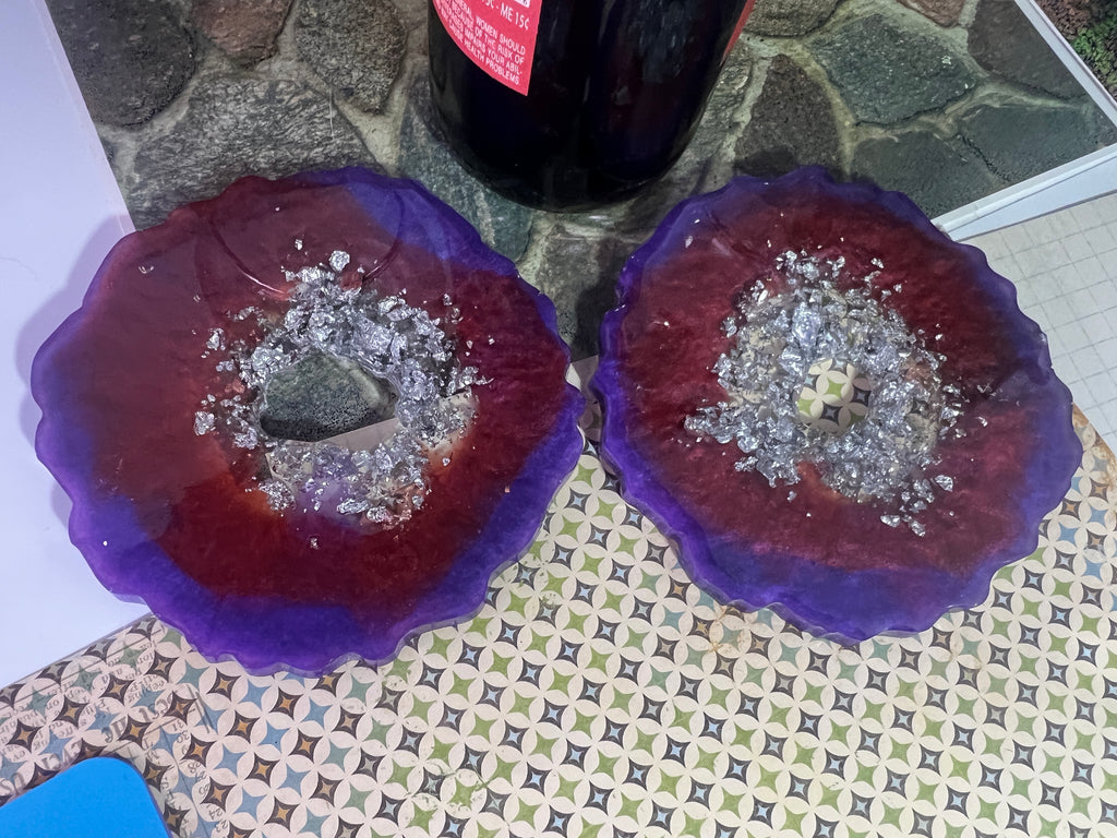 Handcrafted Geode Wine Bottle & Glass Display