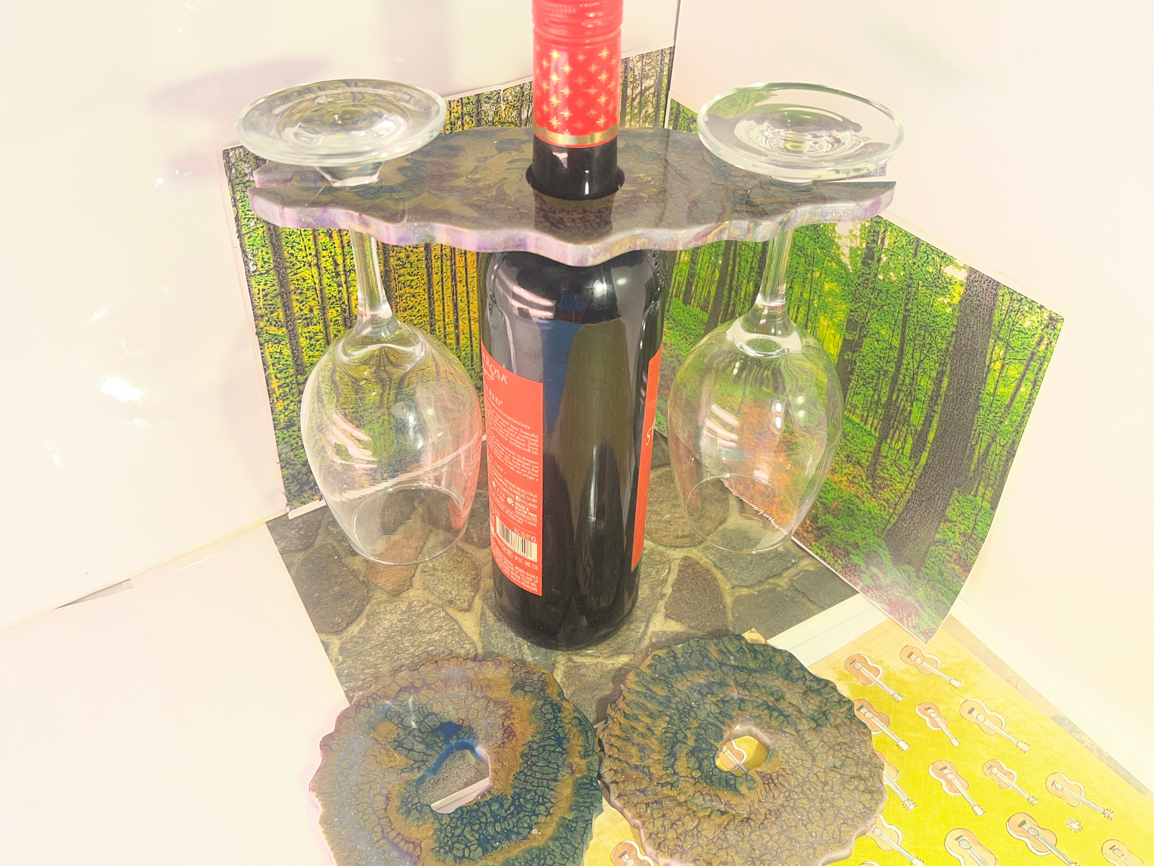 Handcrafted Crackle‑Effect Wine Rack Display Set