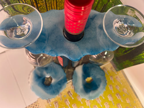 Artisan Blue Swirl Wine Rack Set — Glass Holder & Coaster Pair