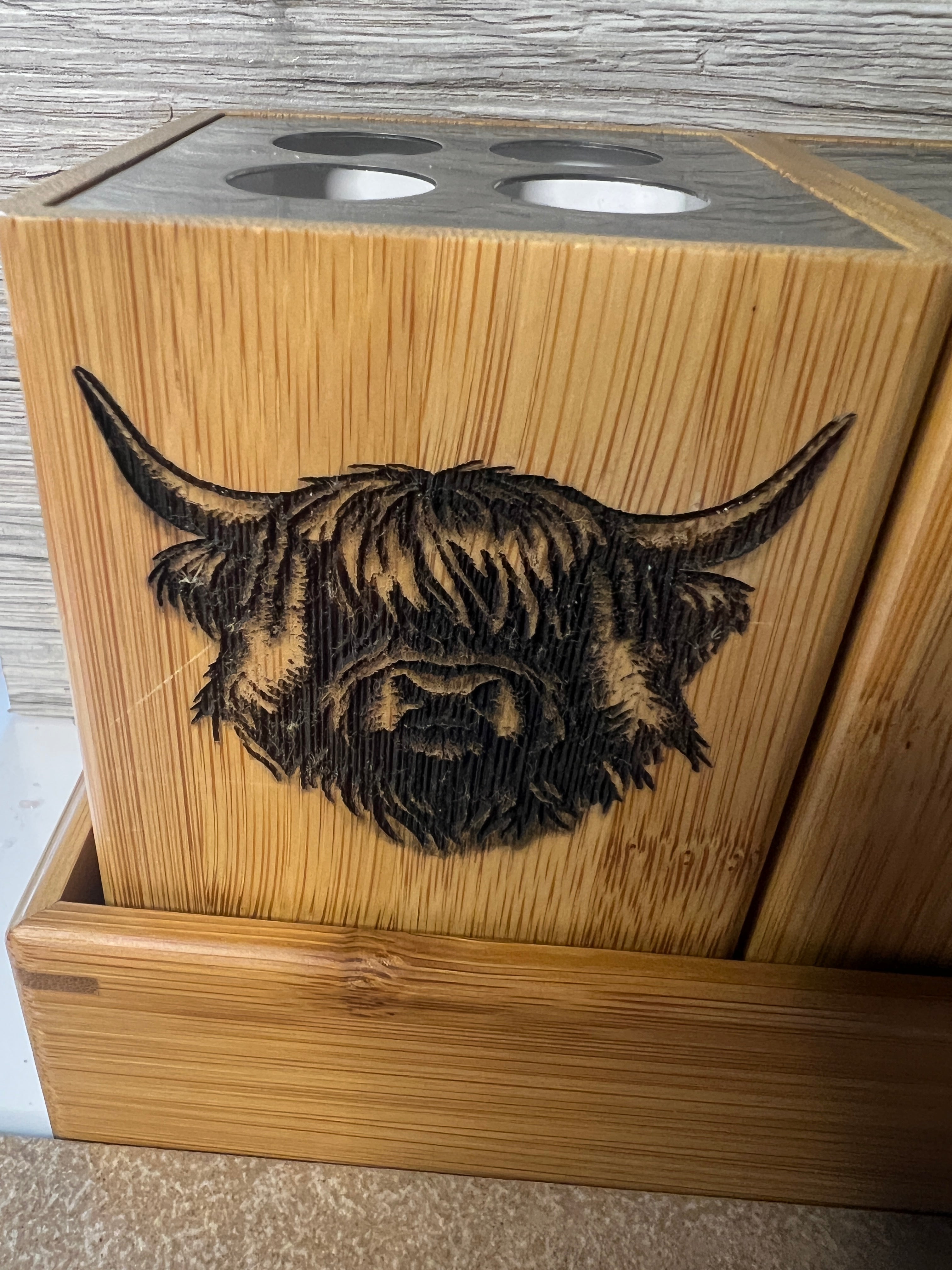 🌿 Bamboo “Hear No Evil, Speak No Evil, See No Evil” Highland Cow Bathroom Set
