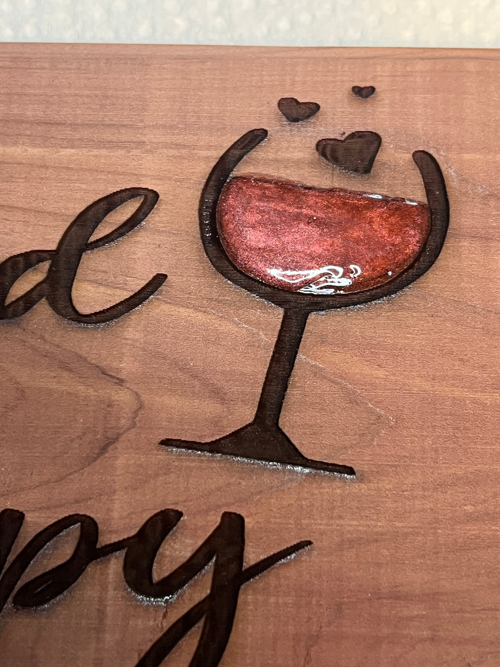 “Liquid Therapy – Cedar Engraved Wine Art” 11.25" x 3.75"