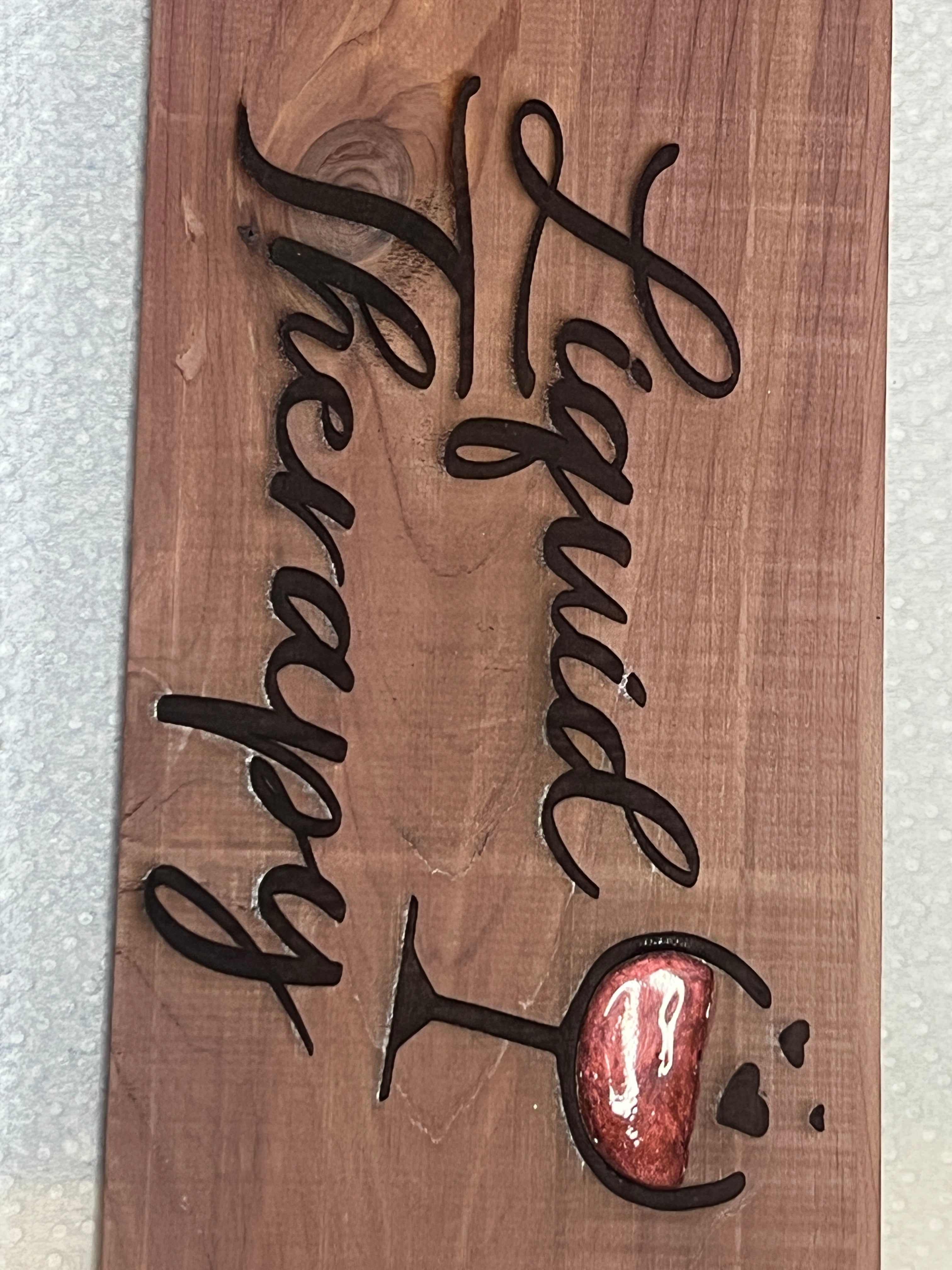 “Liquid Therapy – Cedar Engraved Wine Art” 11.25" x 3.75"