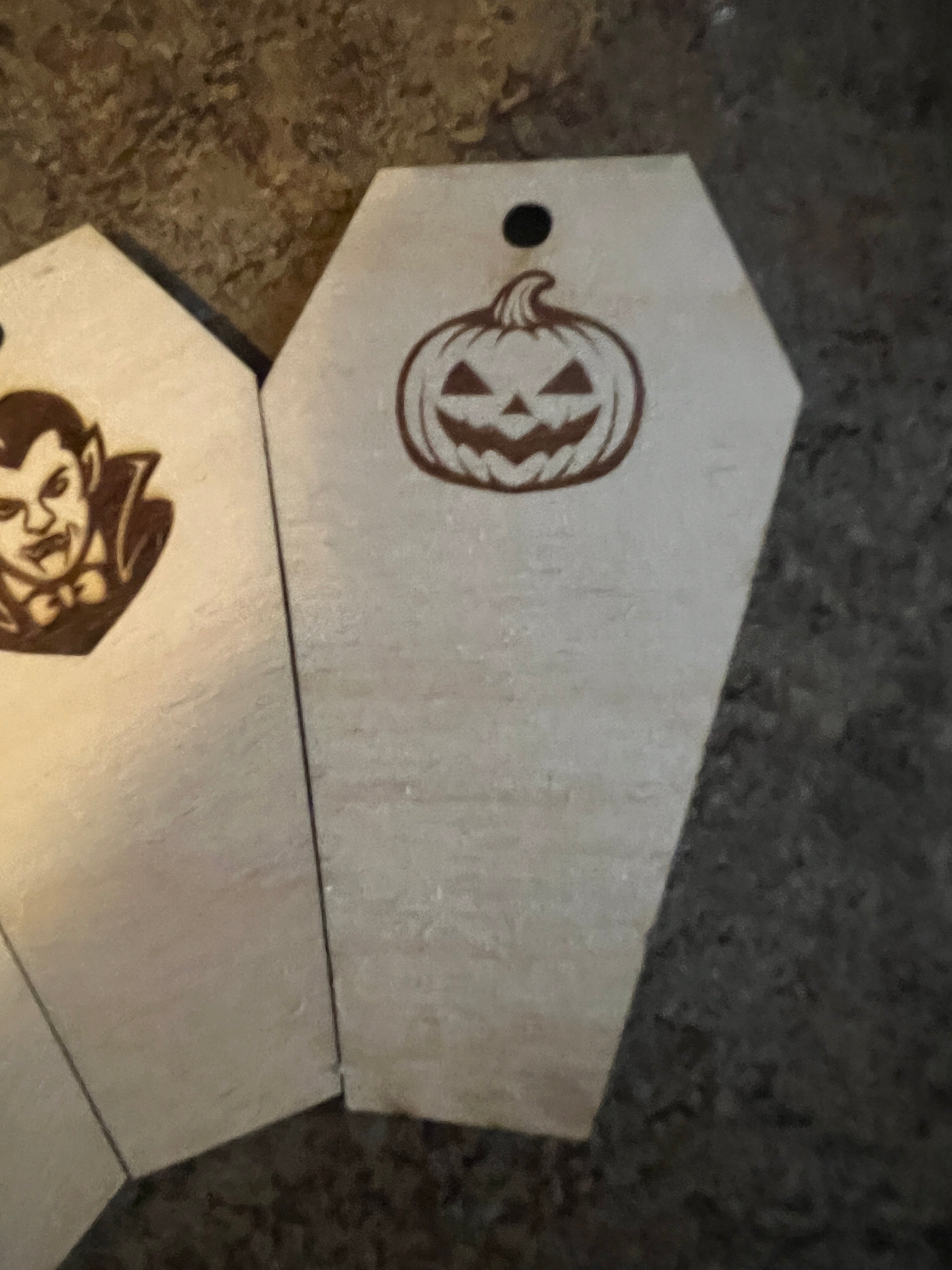 4" Birch Coffin Ornament Set — Halloween Engraved Pack (12 Pieces)