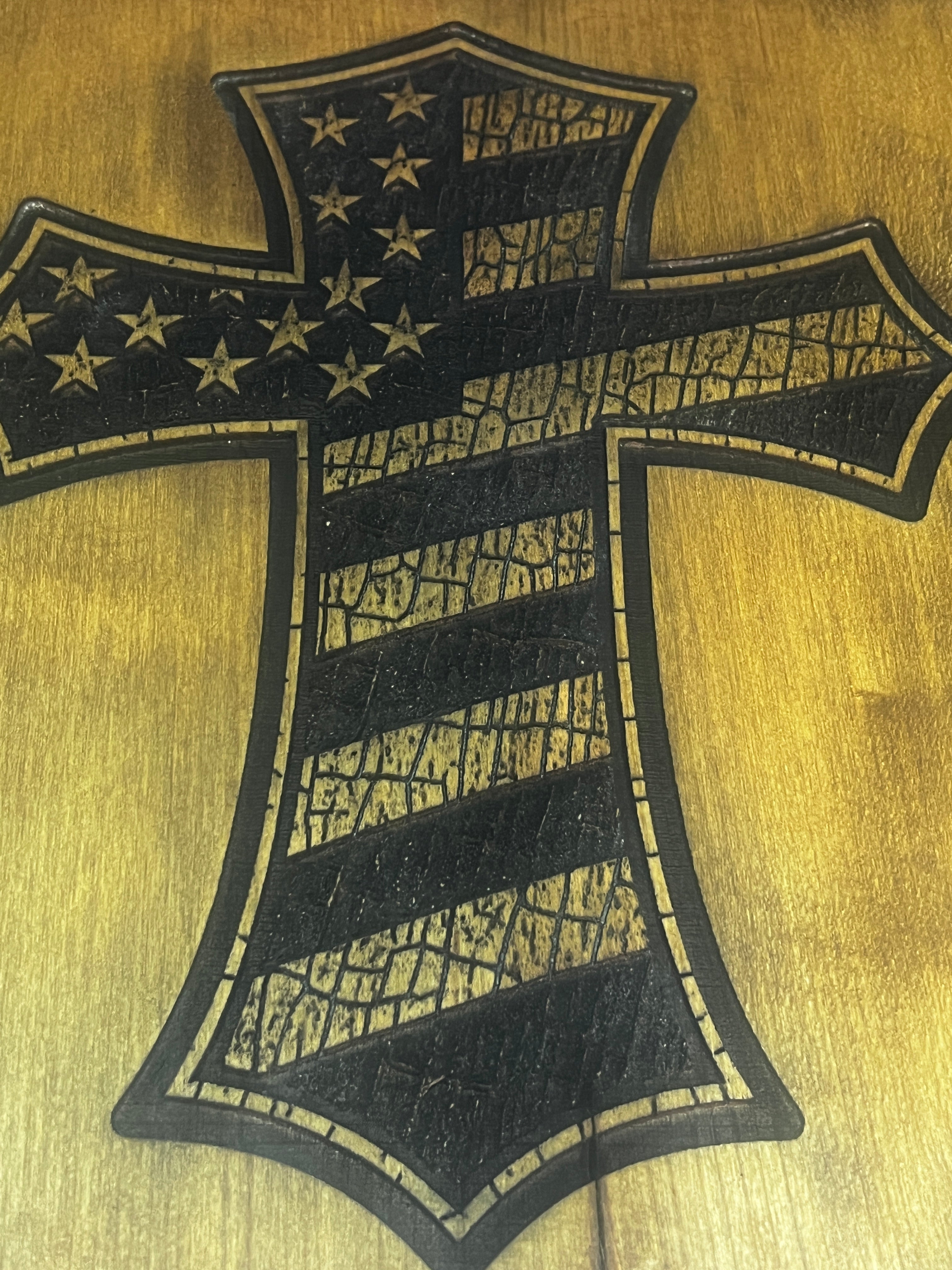 USA Flag Cross Engraving weathered look