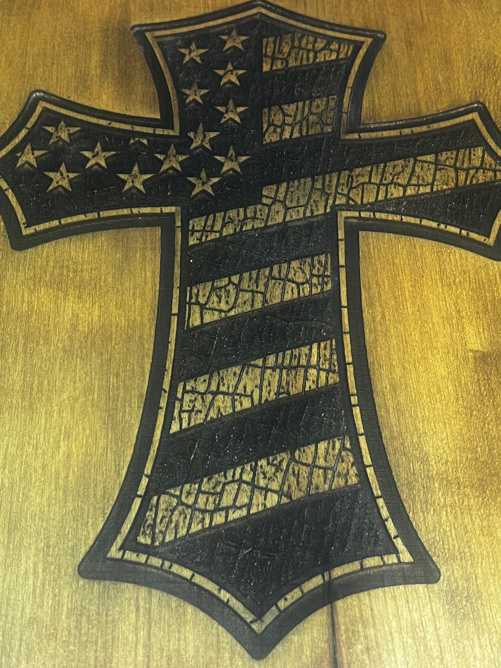 USA Flag Cross Engraving weathered look