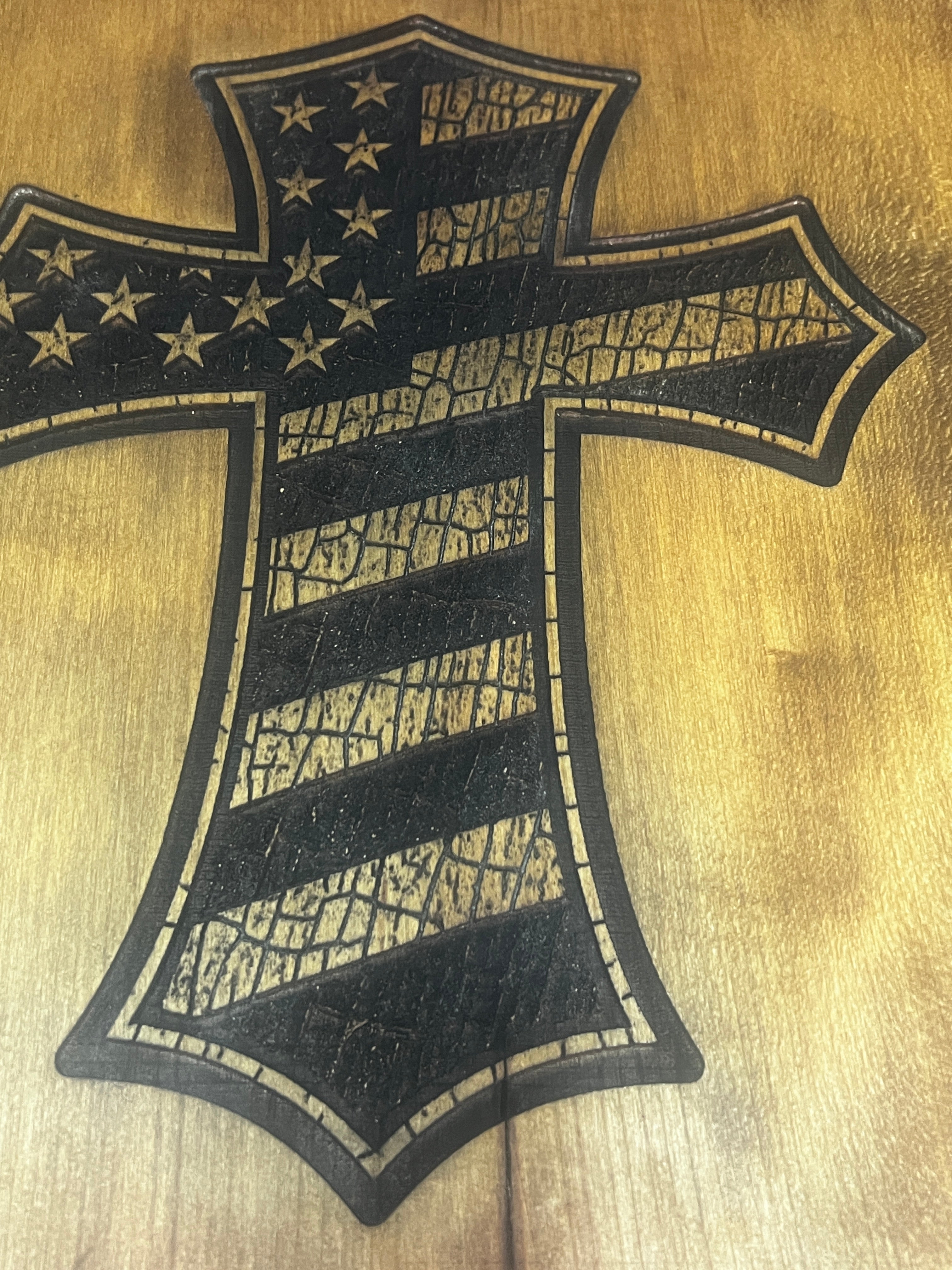 USA Flag Cross Engraving weathered look