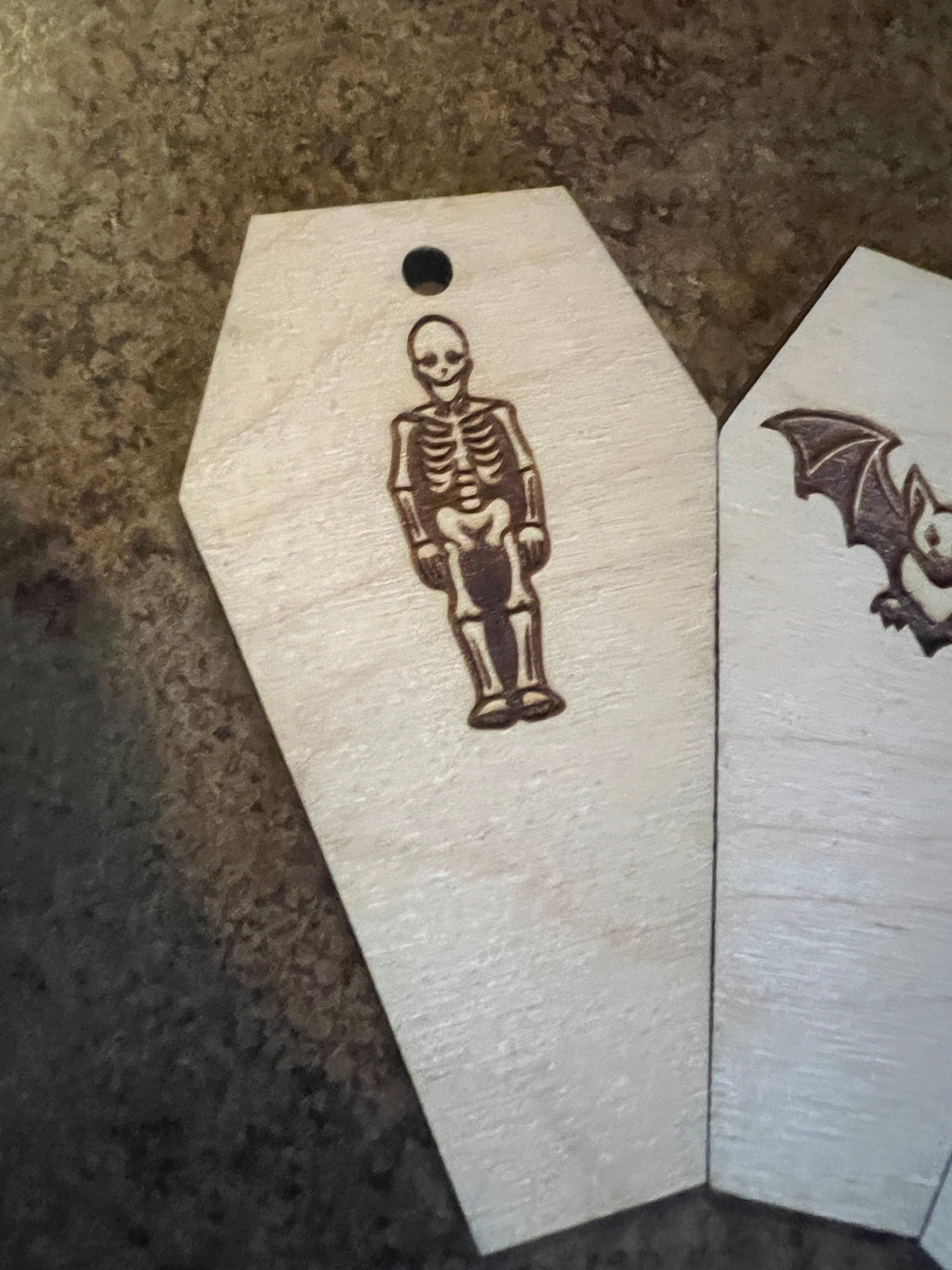 4" Birch Coffin Ornament Set — Halloween Engraved Pack (12 Pieces)