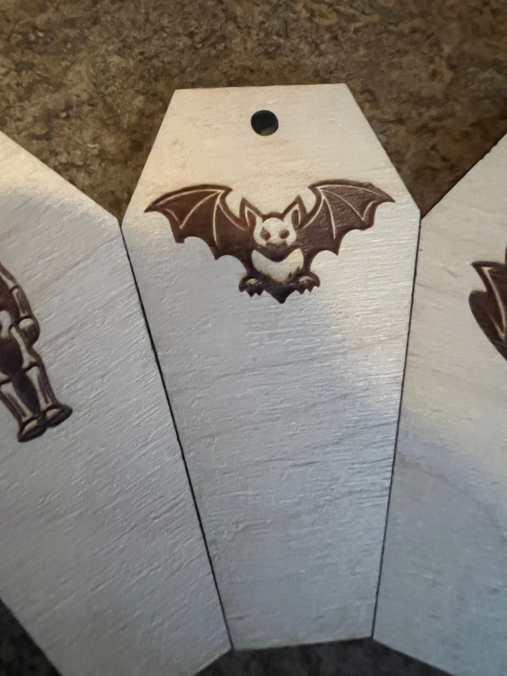 4" Birch Coffin Ornament Set — Halloween Engraved Pack (12 Pieces)