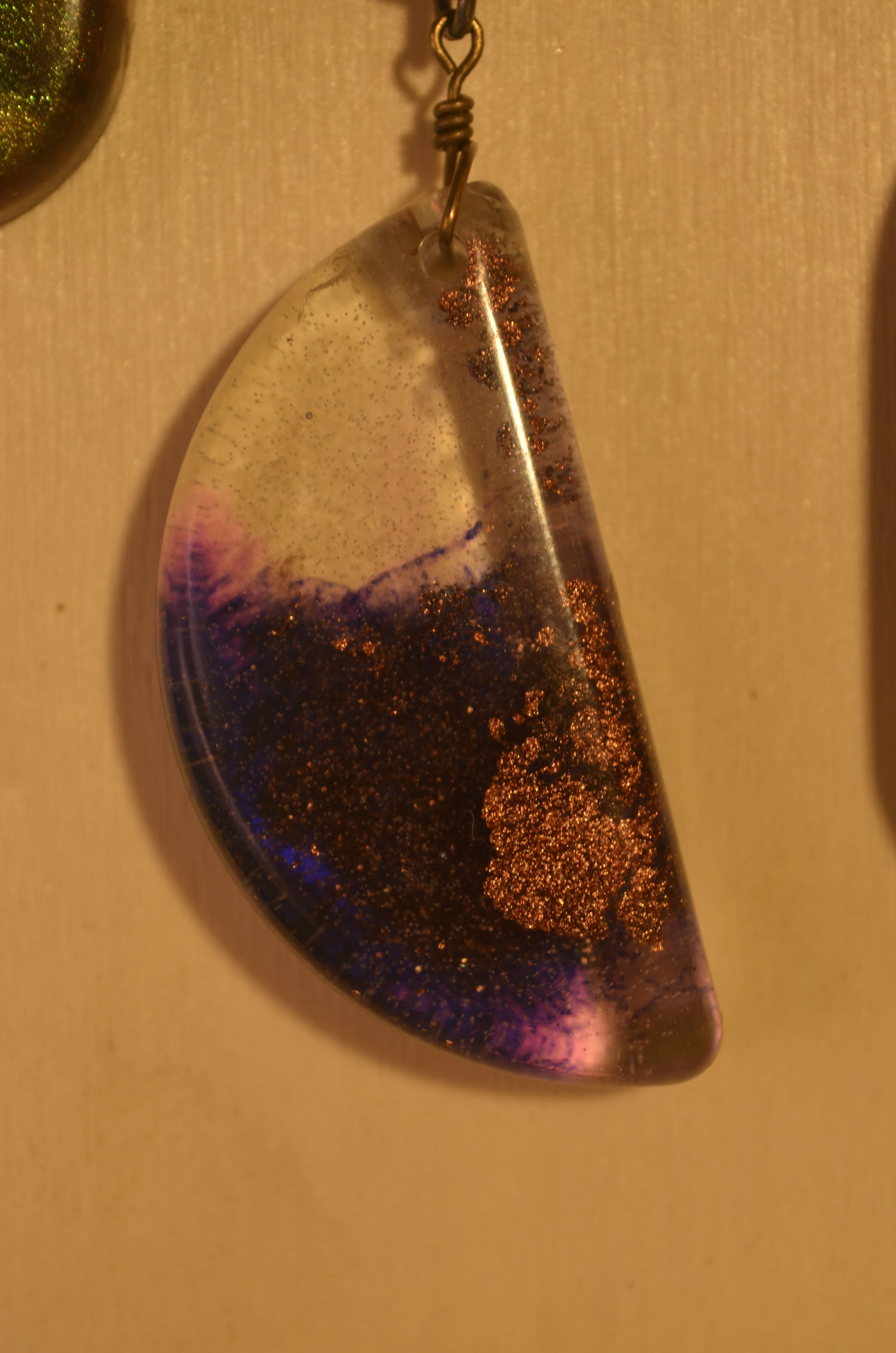 🌙💜 Resin Pendant on Purple Cord — Cosmic Half‑Moon