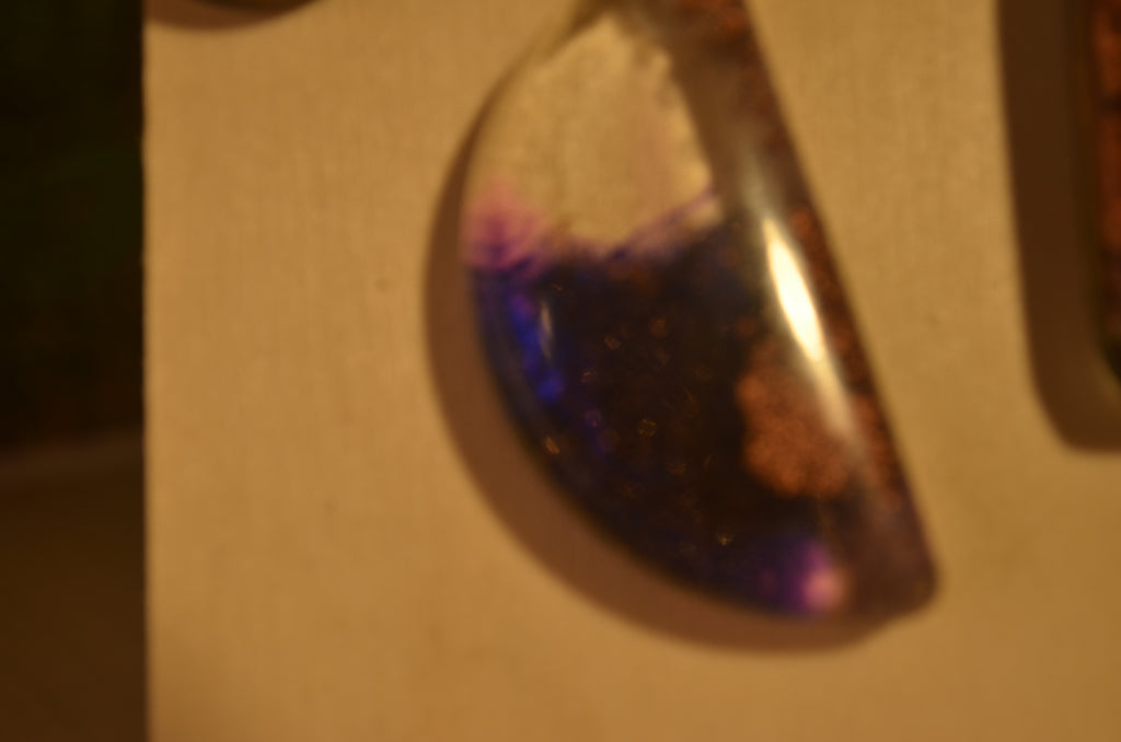 🌙💜 Resin Pendant on Purple Cord — Cosmic Half‑Moon