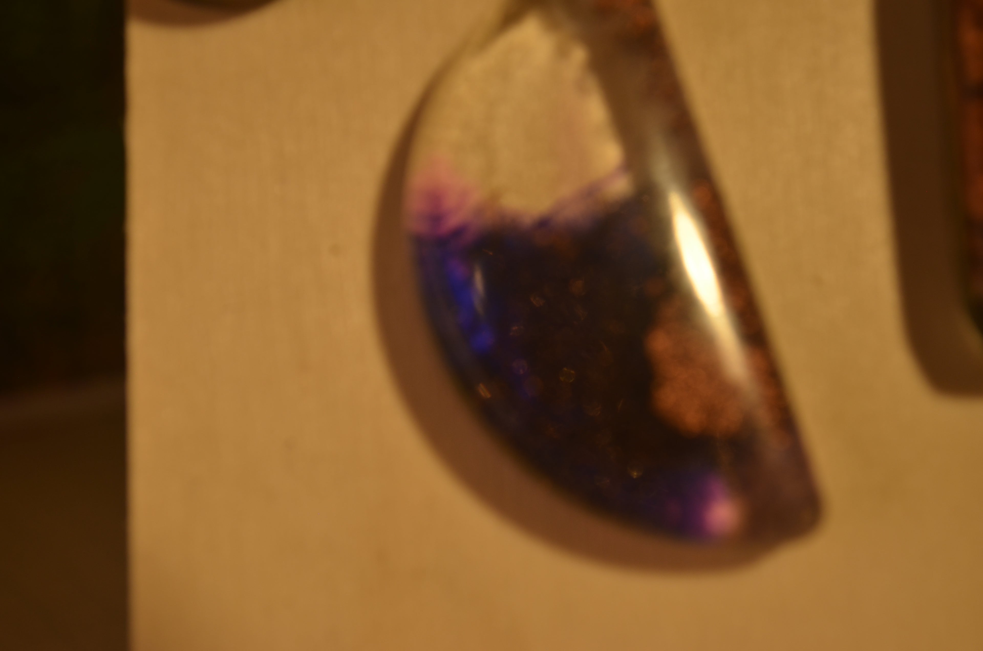 🌙💜 Resin Pendant on Purple Cord — Cosmic Half‑Moon