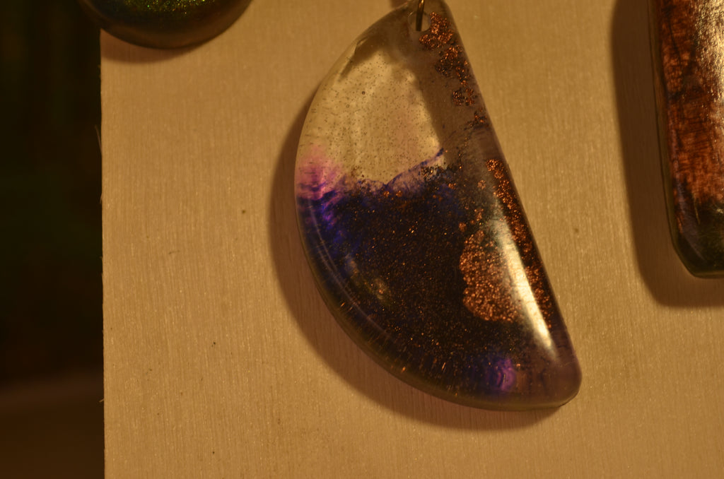 🌙💜 Resin Pendant on Purple Cord — Cosmic Half‑Moon
