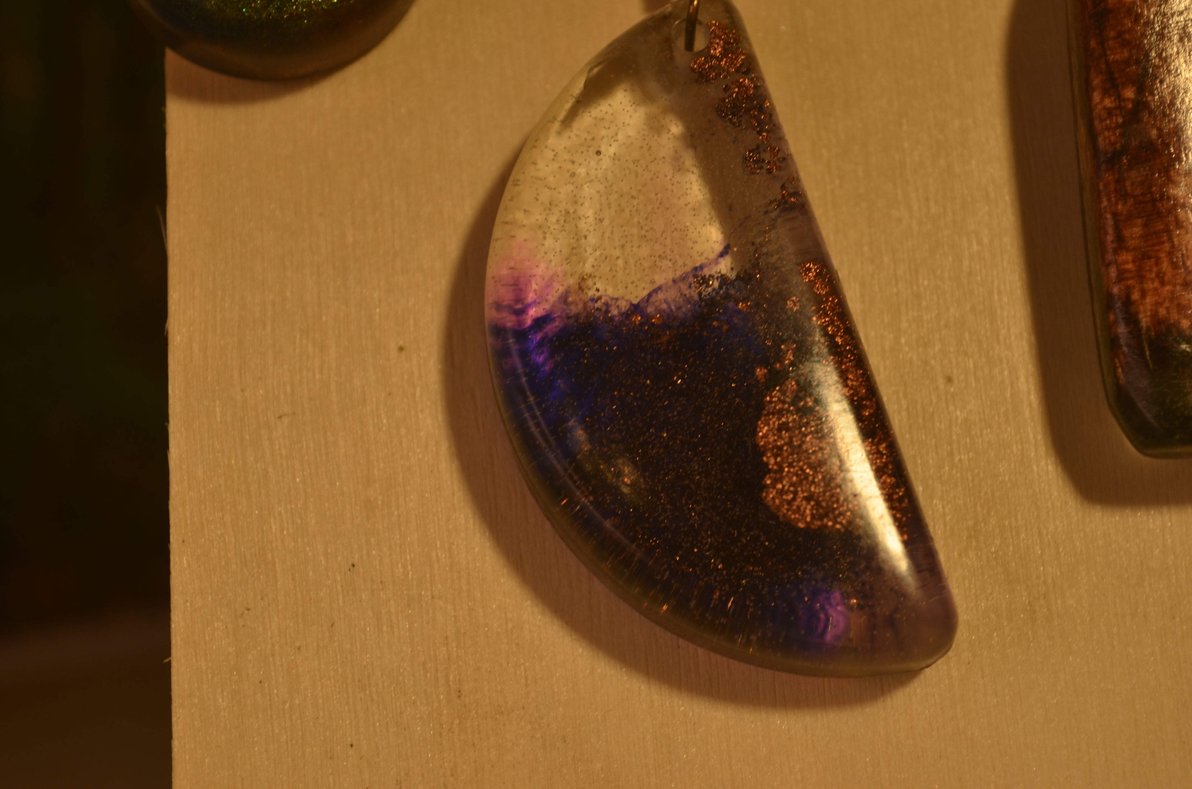 🌙💜 Resin Pendant on Purple Cord — Cosmic Half‑Moon