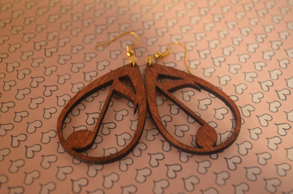 🎵🌲 Laser‑Cut Wood Earrings — Musical Notes