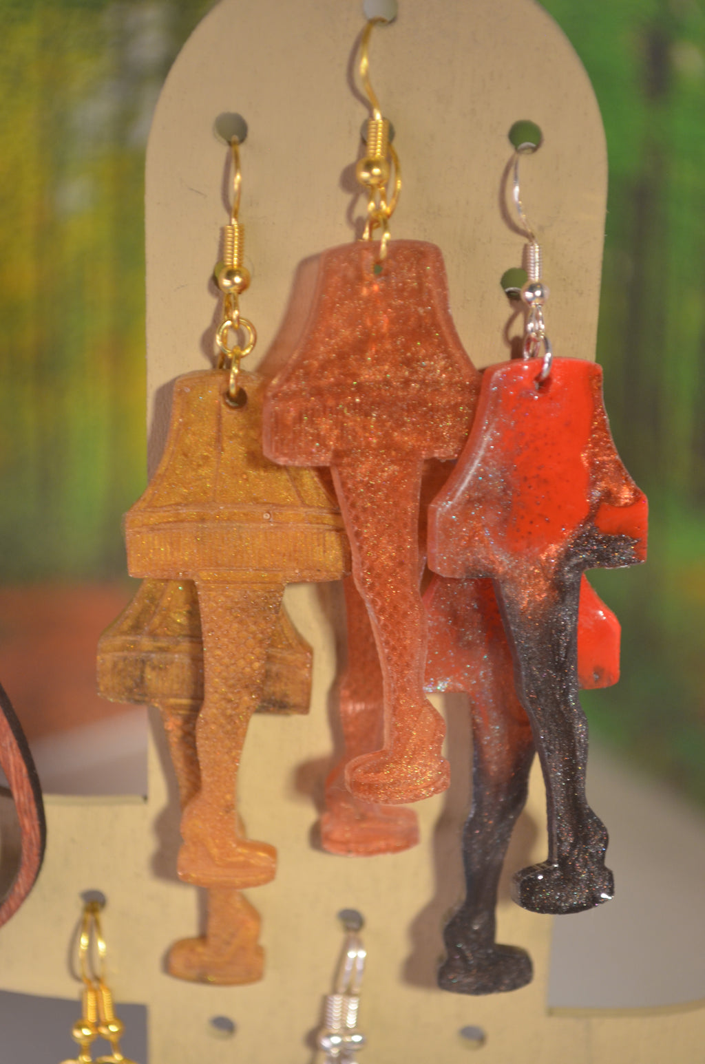 ⭐ Epoxy Leg Lamp Earrings — Retro Holiday Glow