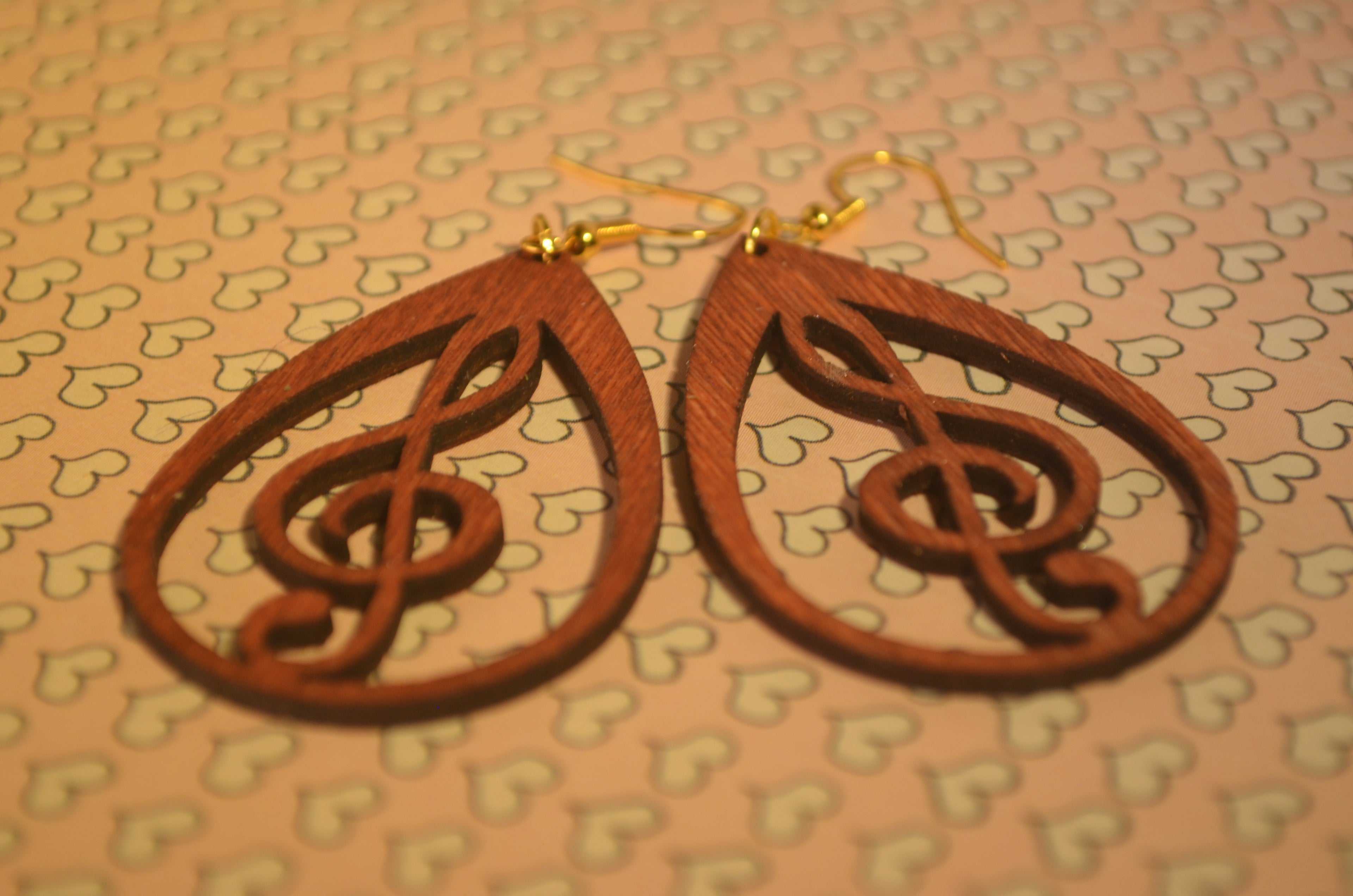 🎼🌲 Laser‑Cut Wood Earrings — Treble Clef