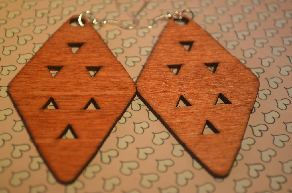 🪵✨Laser‑Cut Wood Earrings — Geometric Diamonds