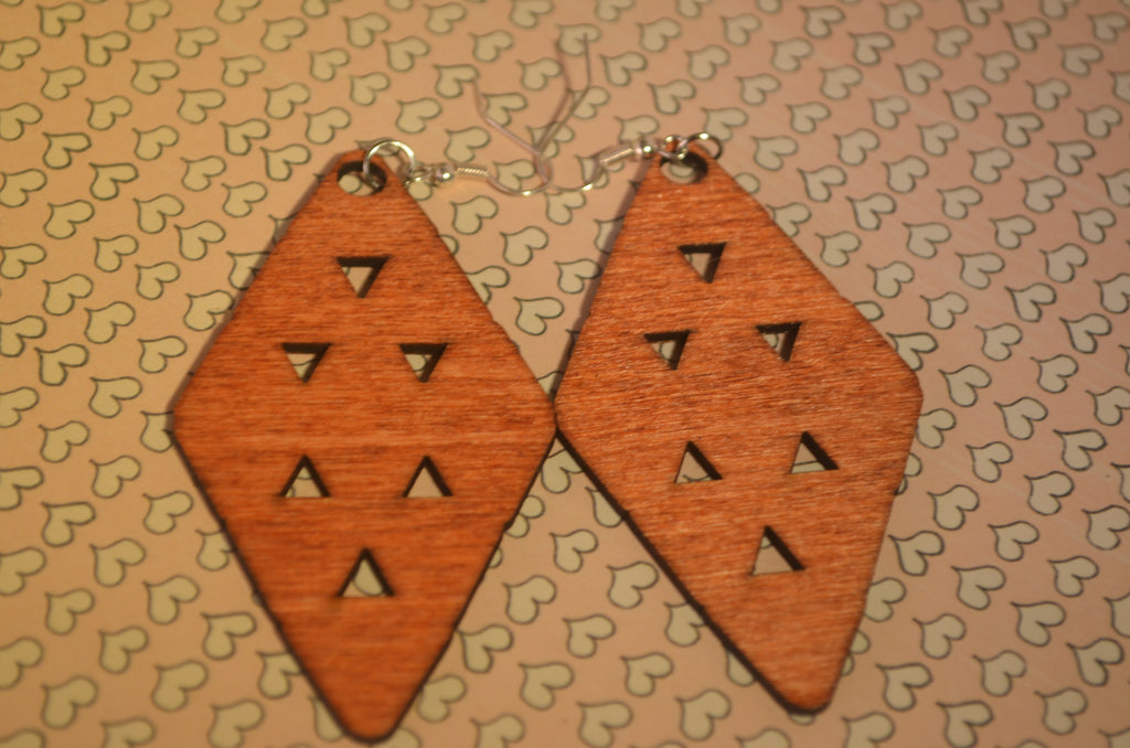 🪵✨Laser‑Cut Wood Earrings — Geometric Diamonds