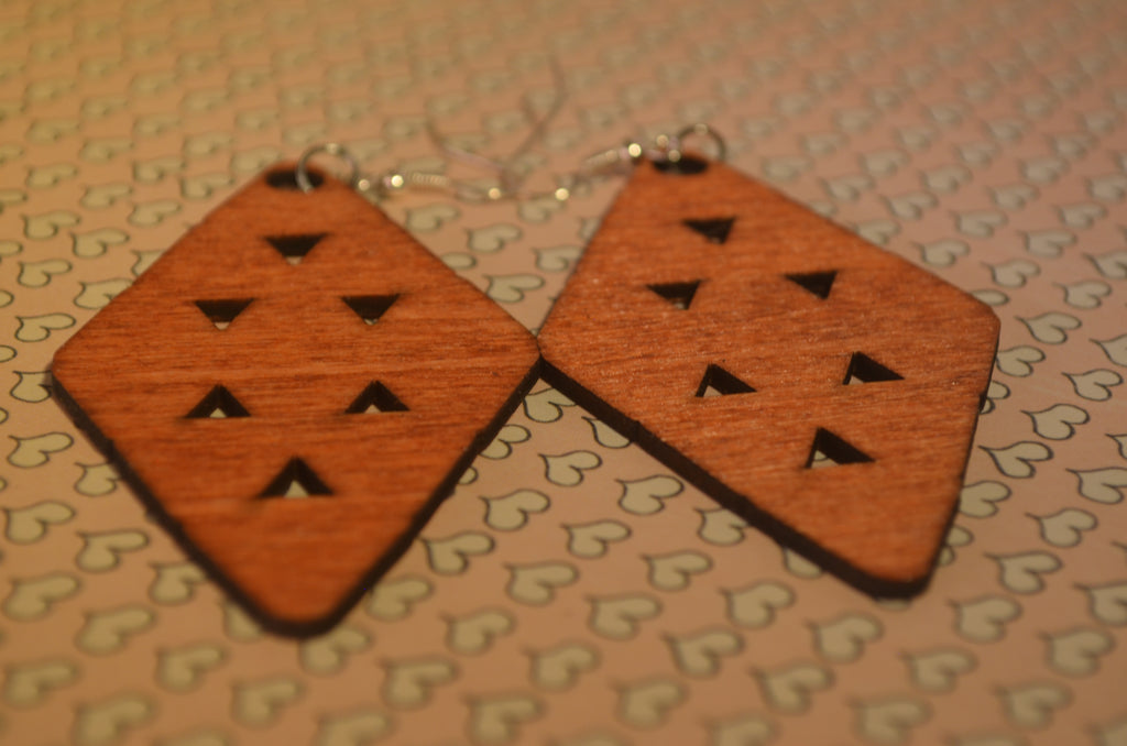 🪵✨Laser‑Cut Wood Earrings — Geometric Diamonds