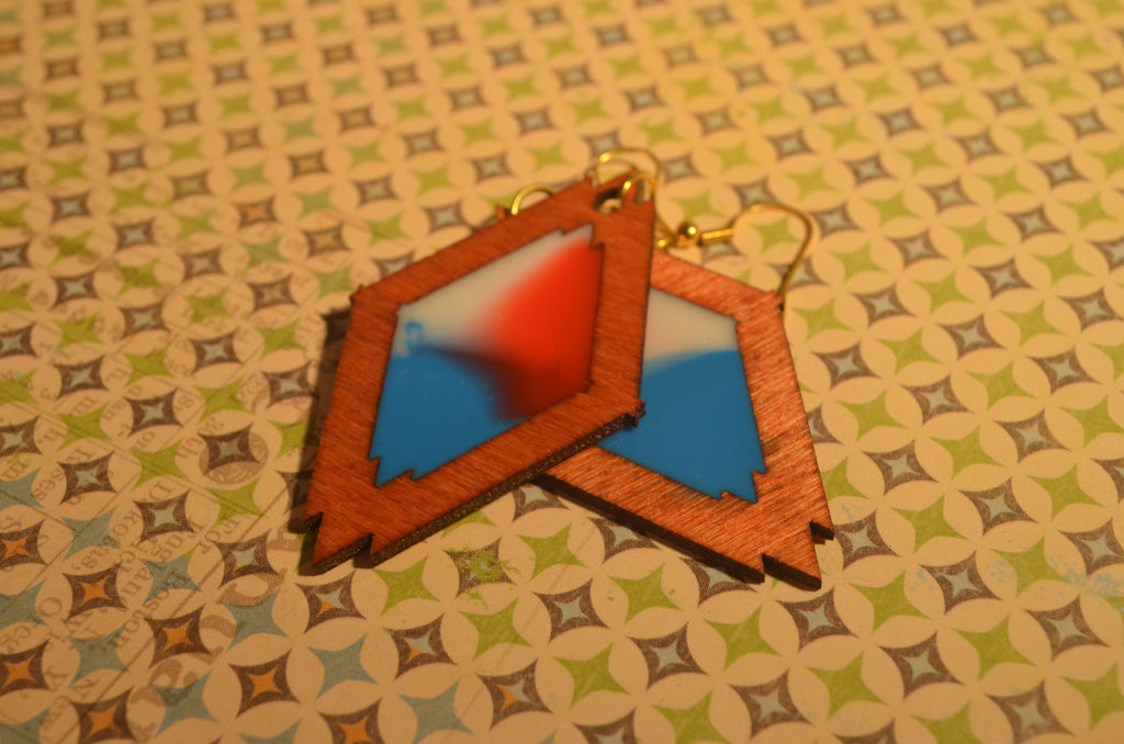 🎨✨ Gradient Crest Earrings — Mixed Media Wood & Resin