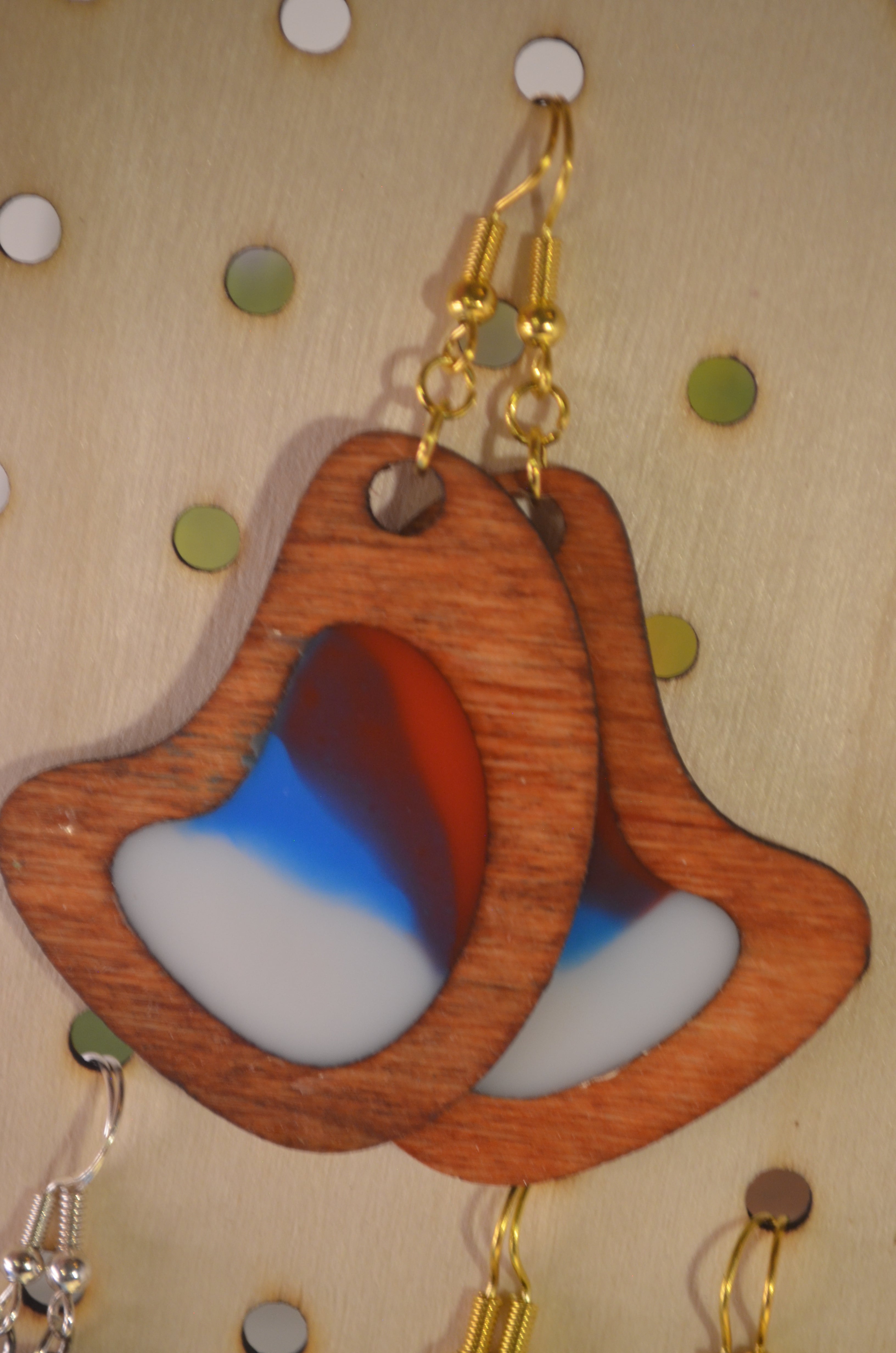 🎨🔥 Twin‑Tone Teardrop Spire Earrings — Mixed Media Wood & Resin