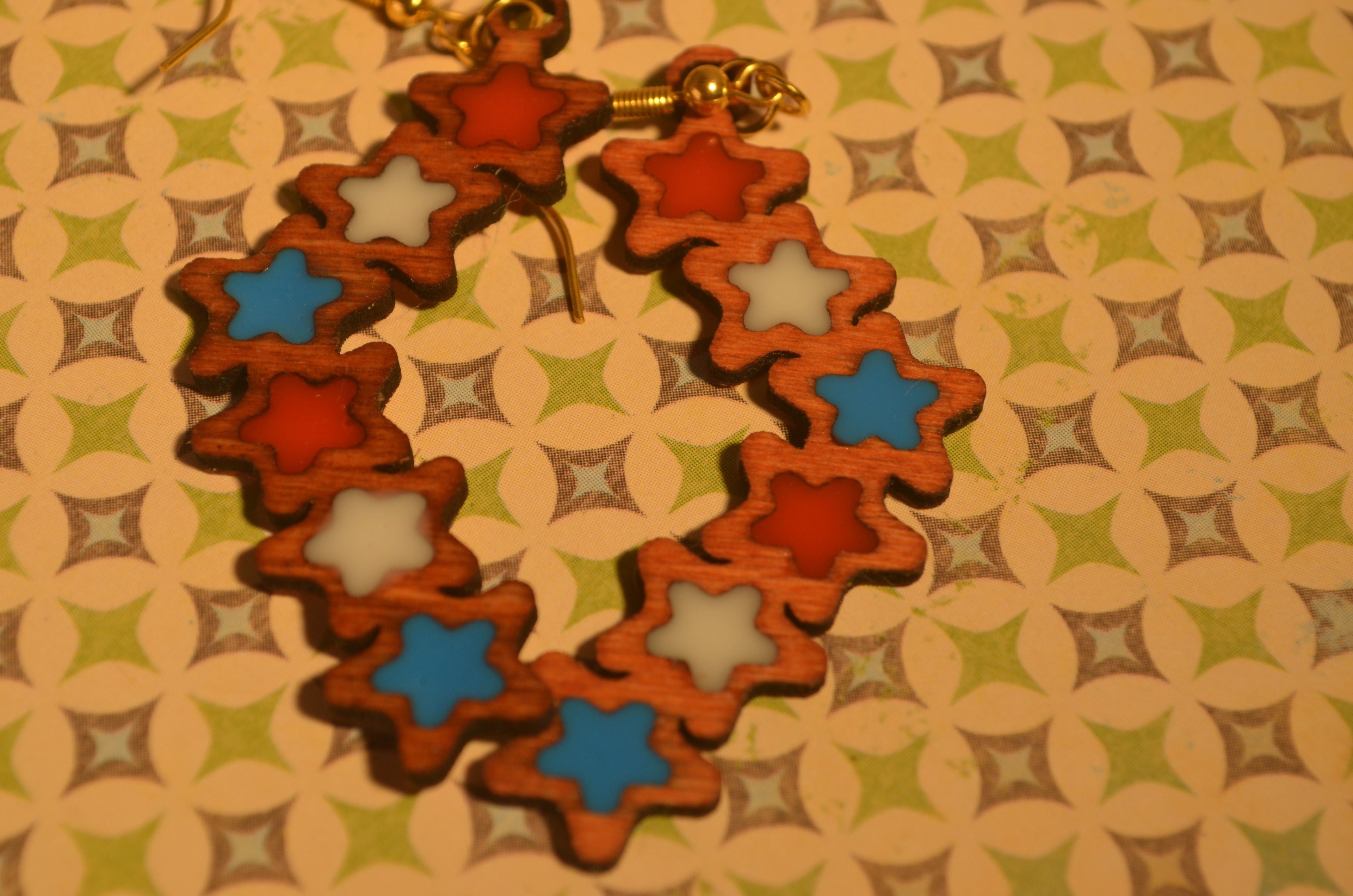 US Celebration Earrings — Mixed Media Wood & Resin