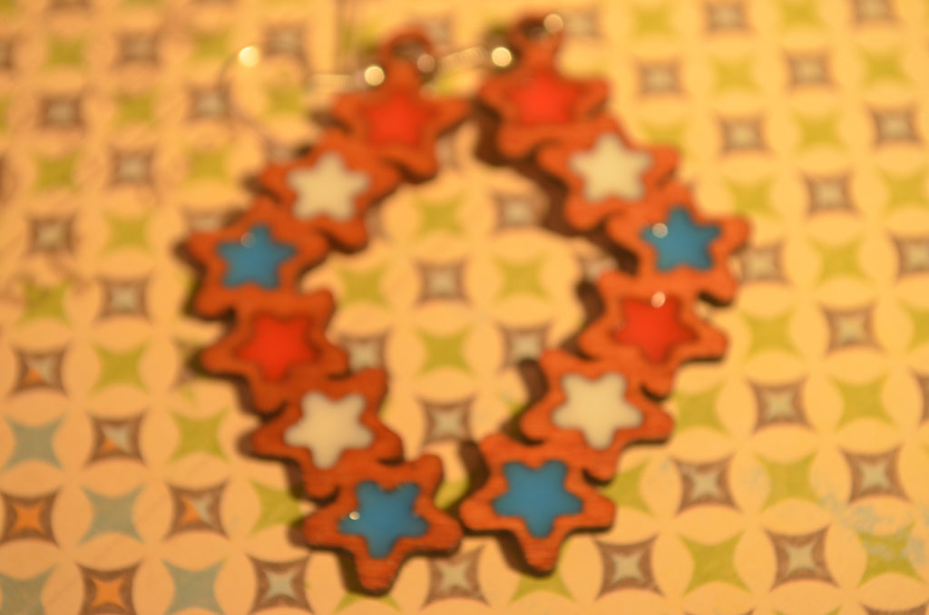 US Celebration Earrings — Mixed Media Wood & Resin