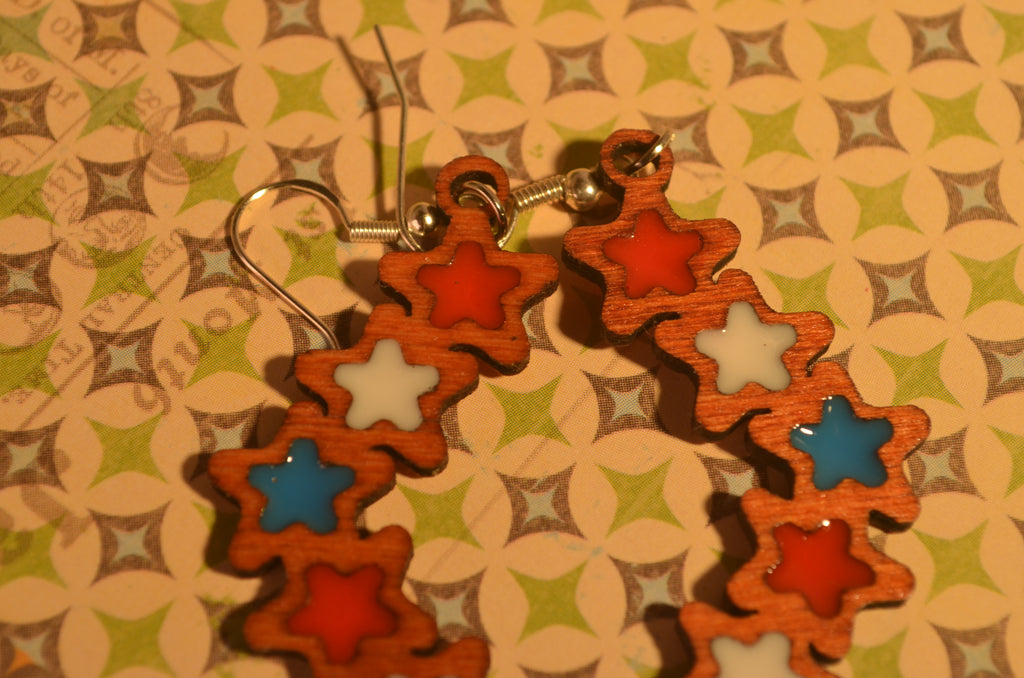 US Celebration Earrings — Mixed Media Wood & Resin