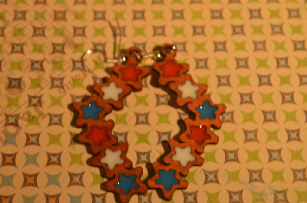 US Celebration Earrings — Mixed Media Wood & Resin