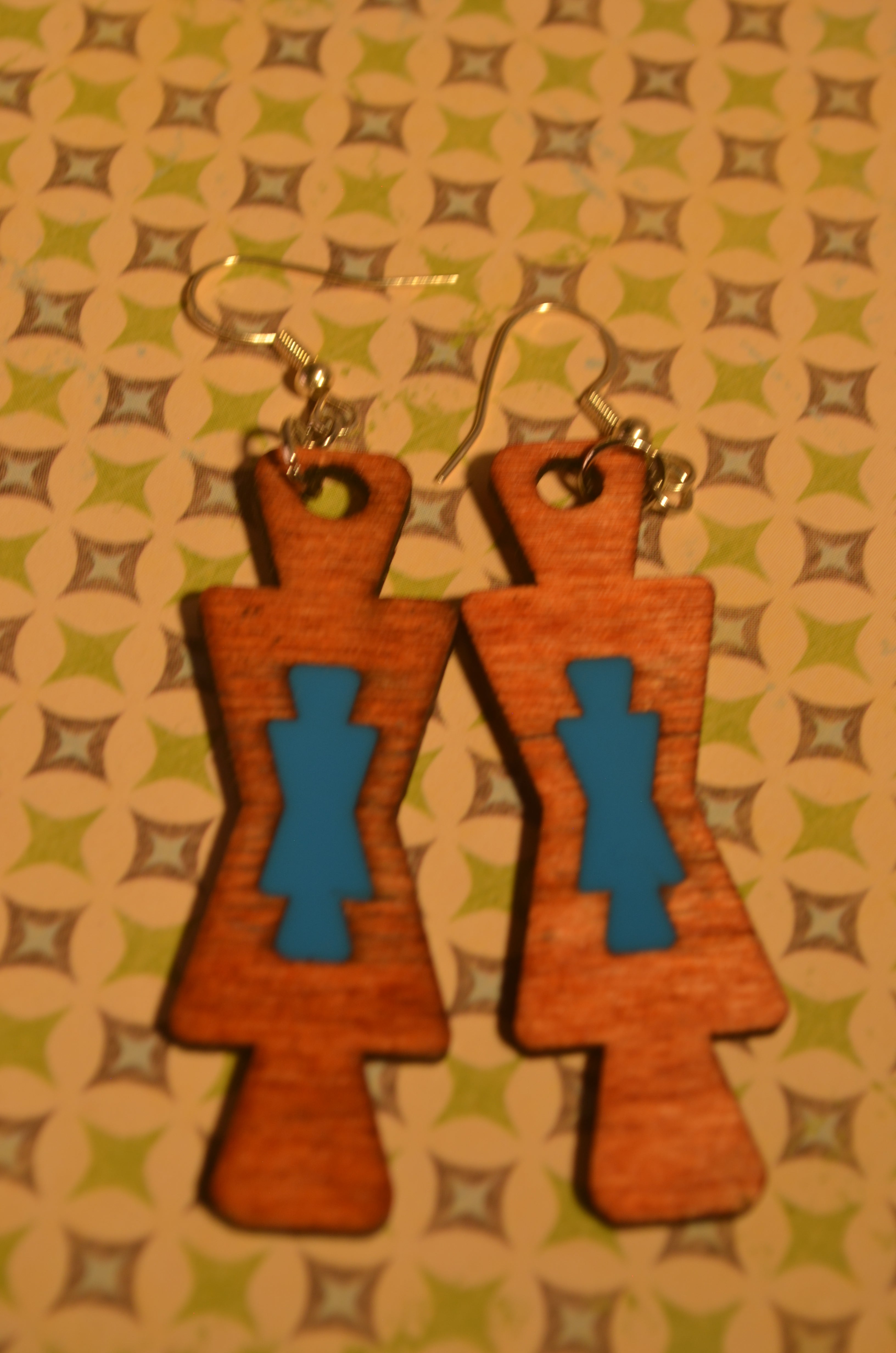 🔷✨ Blue Core Geo‑Frame Earrings — Mixed Media Wood & Resin