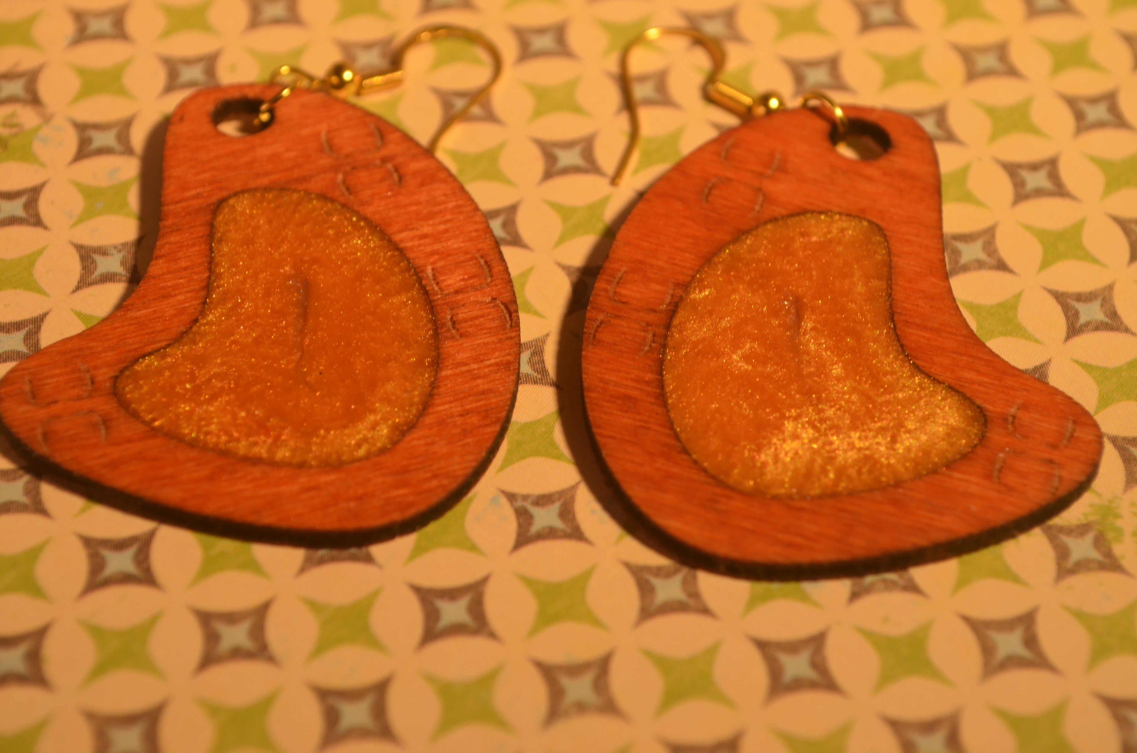 ✨🌿 Golden Ember Core Earrings — Mixed Media Wood & Resin