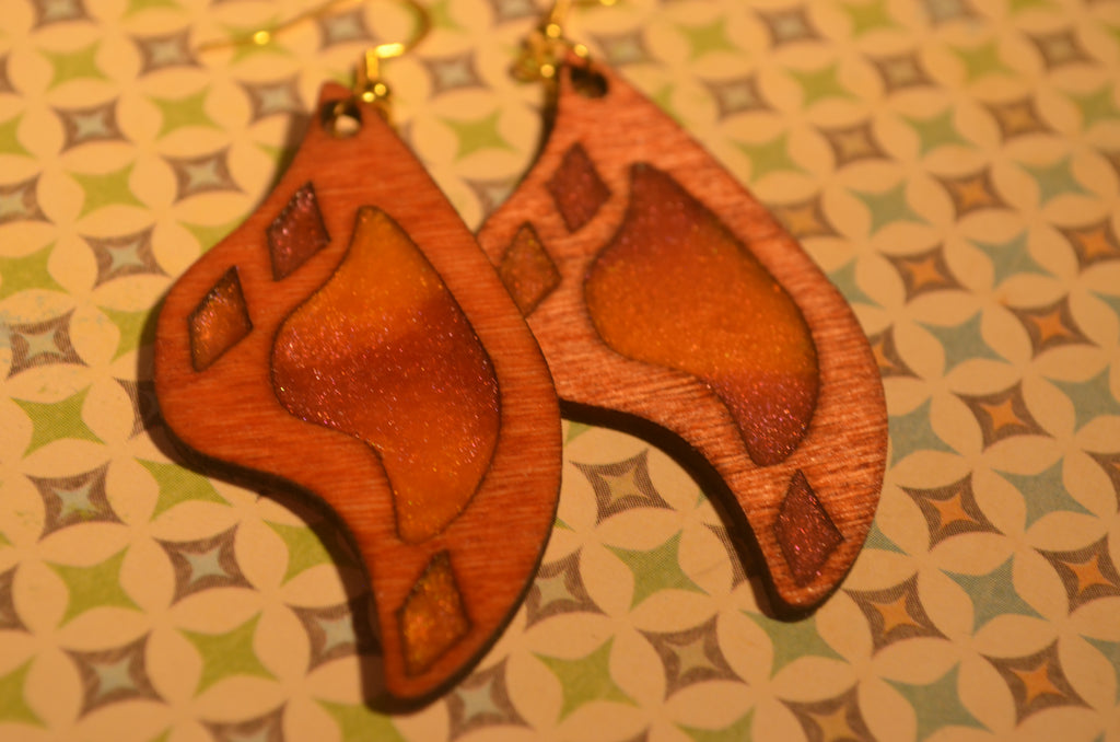 🔥✨ Emberflare Earrings — Mixed Media Wood & Resin