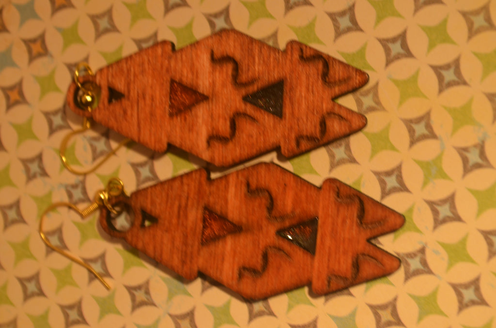 ⚫✨ Midnight Glyph Earrings — Carved Wood & Inlay