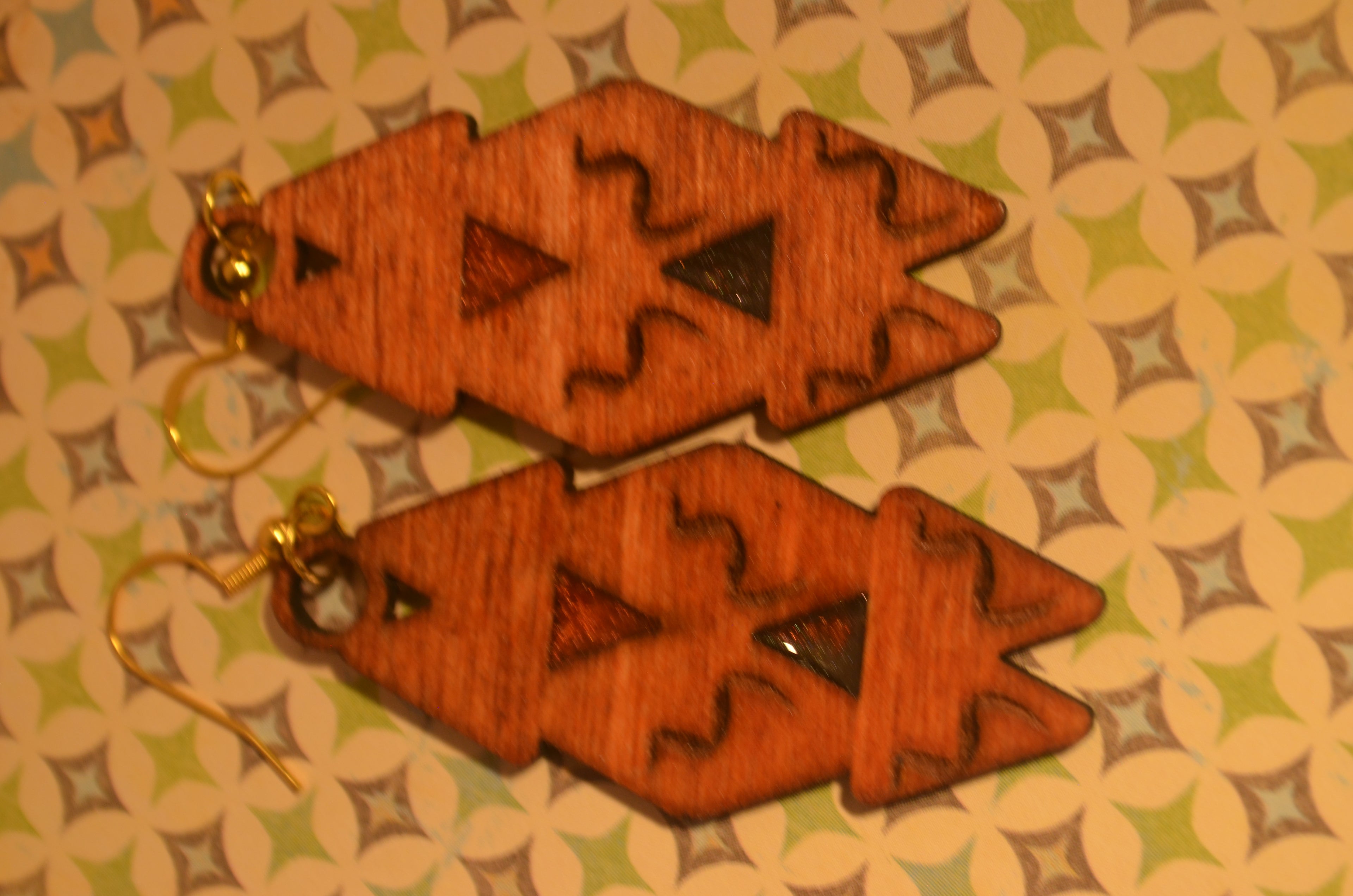 ⚫✨ Midnight Glyph Earrings — Carved Wood & Inlay