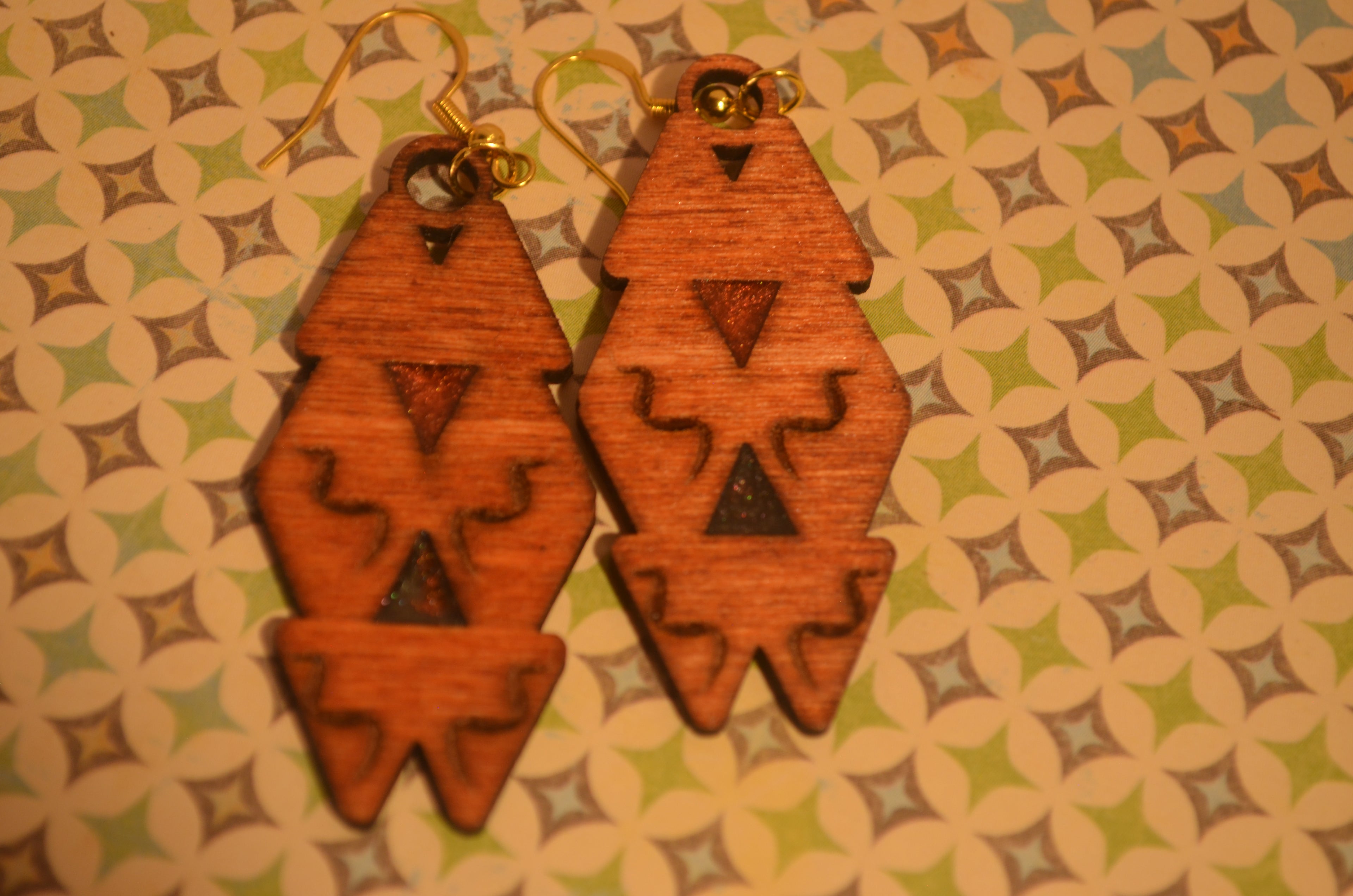 ⚫✨ Midnight Glyph Earrings — Carved Wood & Inlay