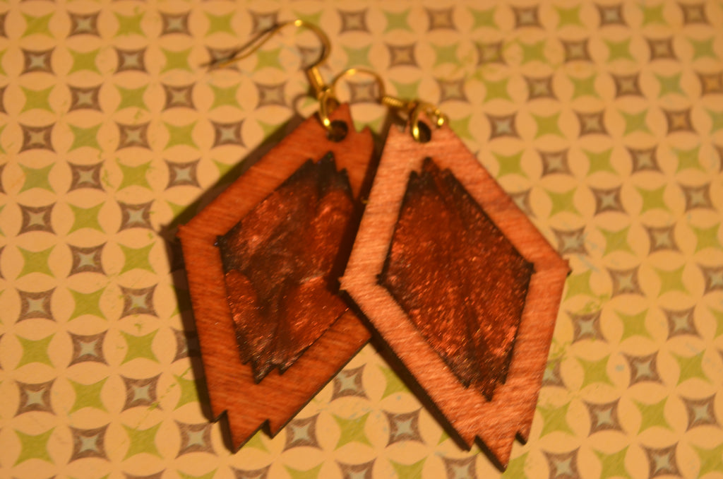 🔶✨ Ironcore Diamond Earrings — Carved Wood & Inlay