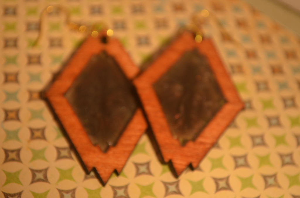 🔶✨ Ironcore Diamond Earrings — Carved Wood & Inlay
