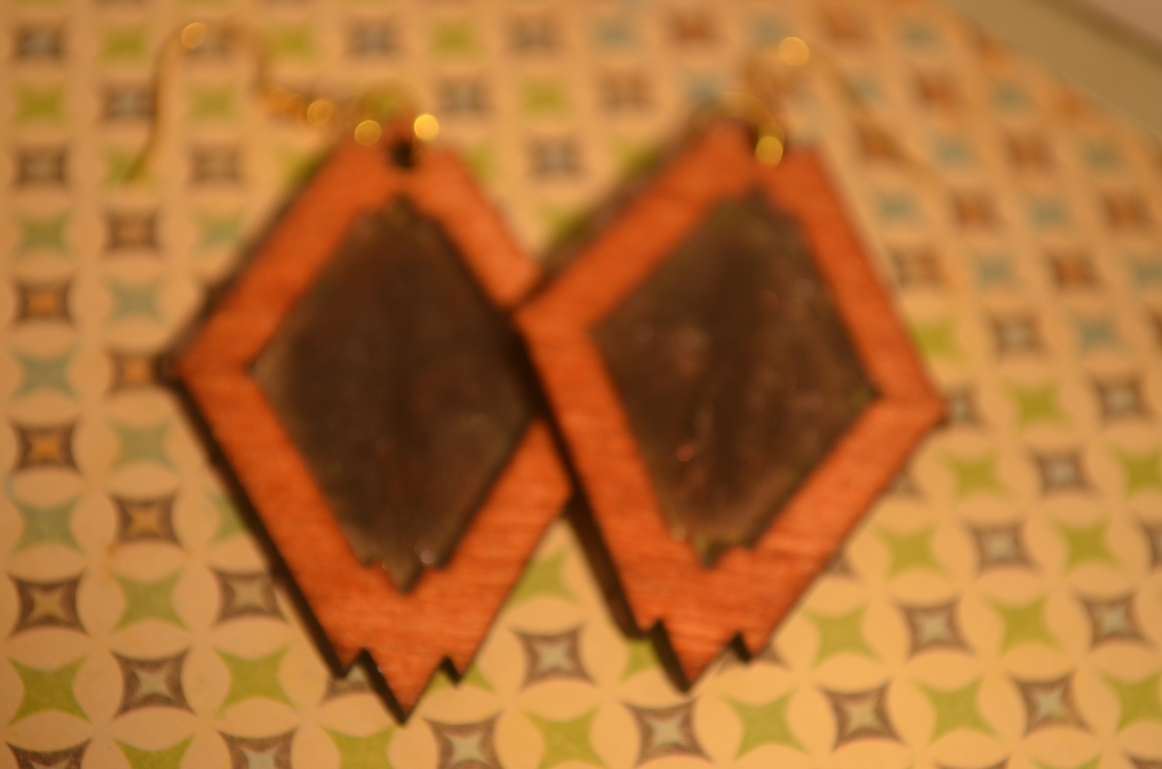 🔷✨ Steelshade Diamond Earrings — Carved Wood & Inlay