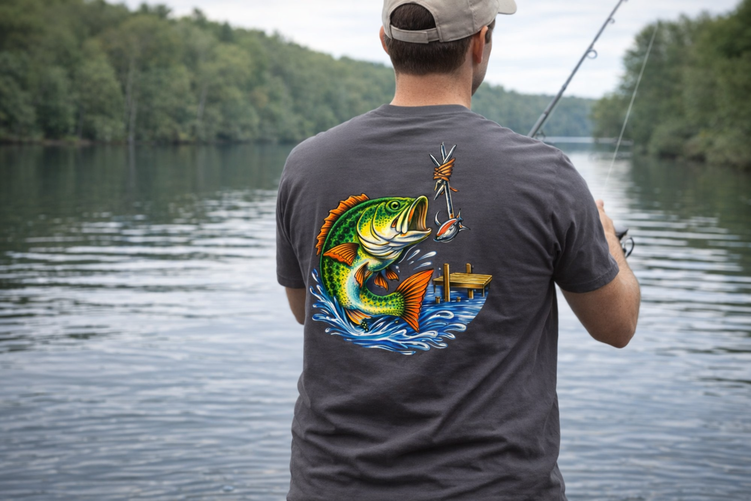 🎣“Bass Strike Ambush – Vibrant Fishing Graphic Tee”