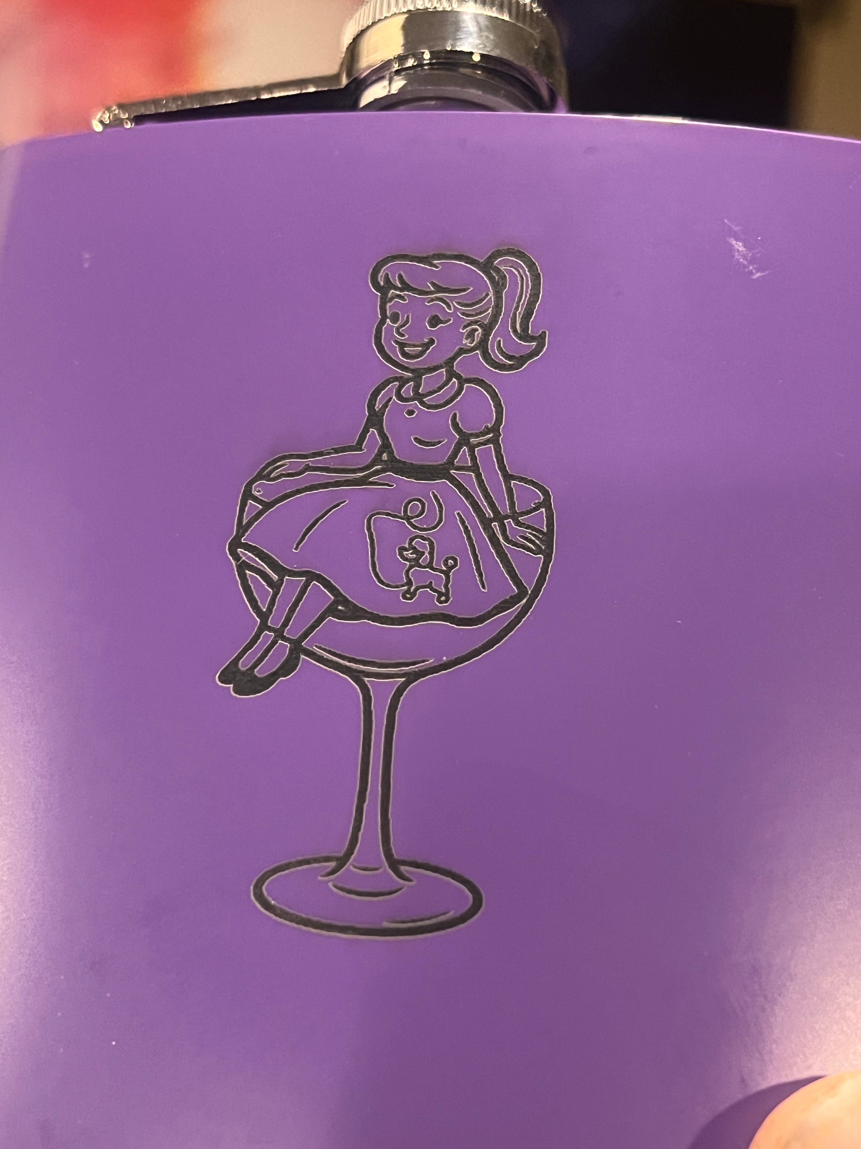 💃🥃 6 oz Stainless Steel Flask — Poodle Skirt Pin‑Up (Original Art)