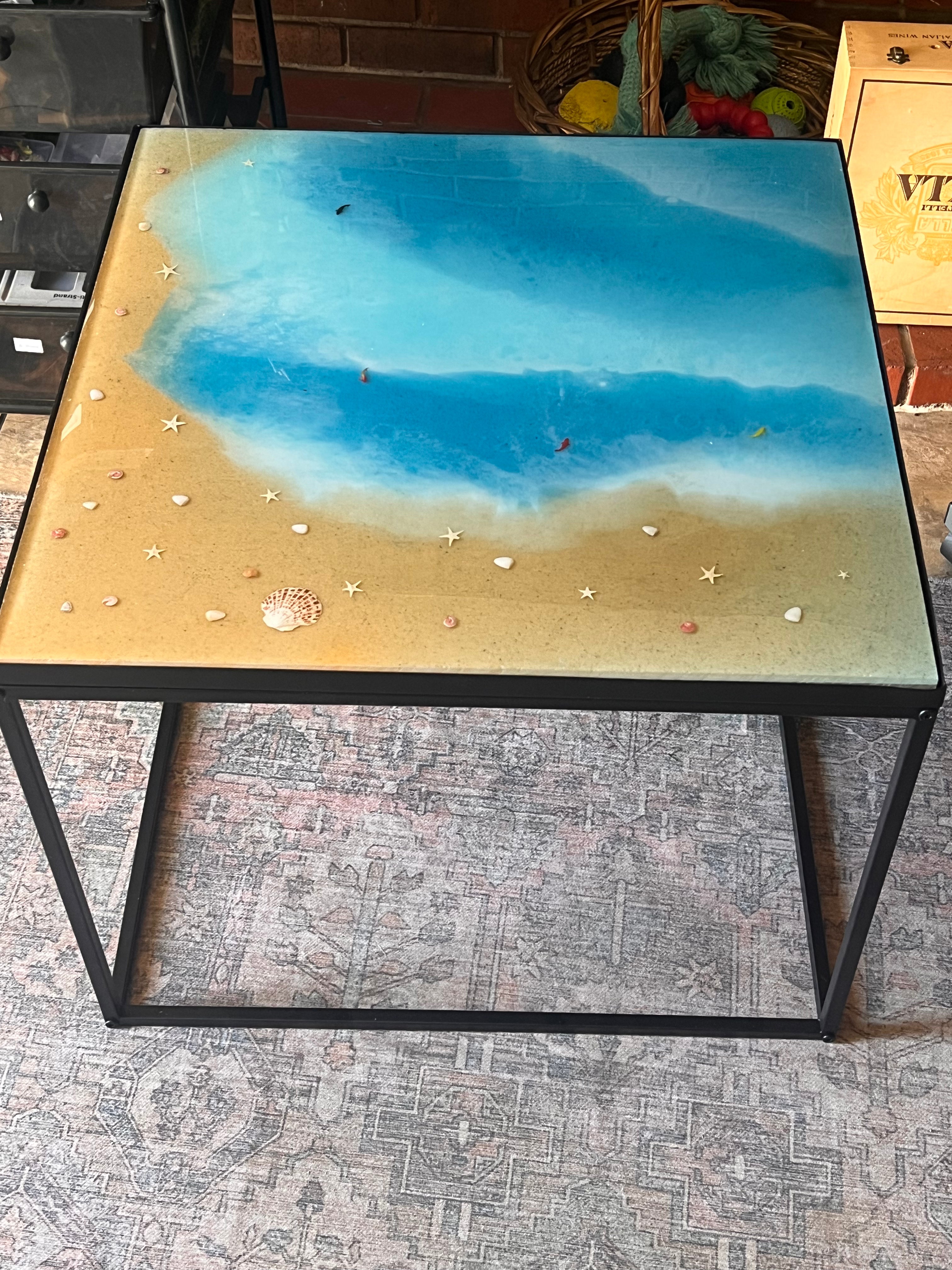 🌊✨ Epoxy Resin Ocean Table — Handcrafted Wave‑Pour Art