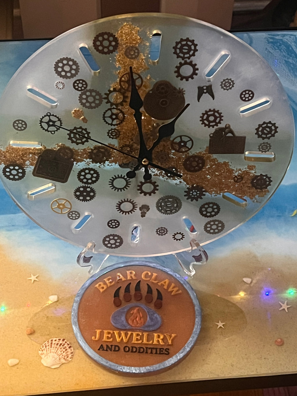 ⚙️✨Epoxy Gear Clock with Gold Vein