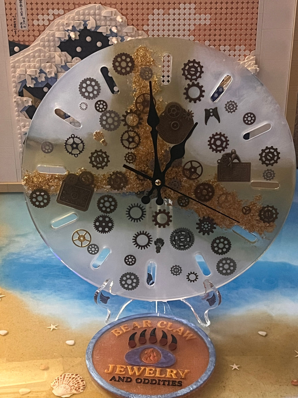 ⚙️✨Epoxy Gear Clock with Gold Vein
