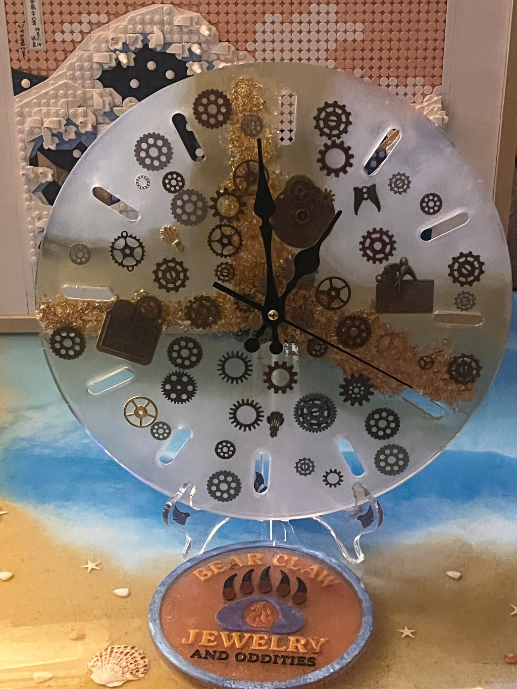 ⚙️✨Epoxy Gear Clock with Gold Vein