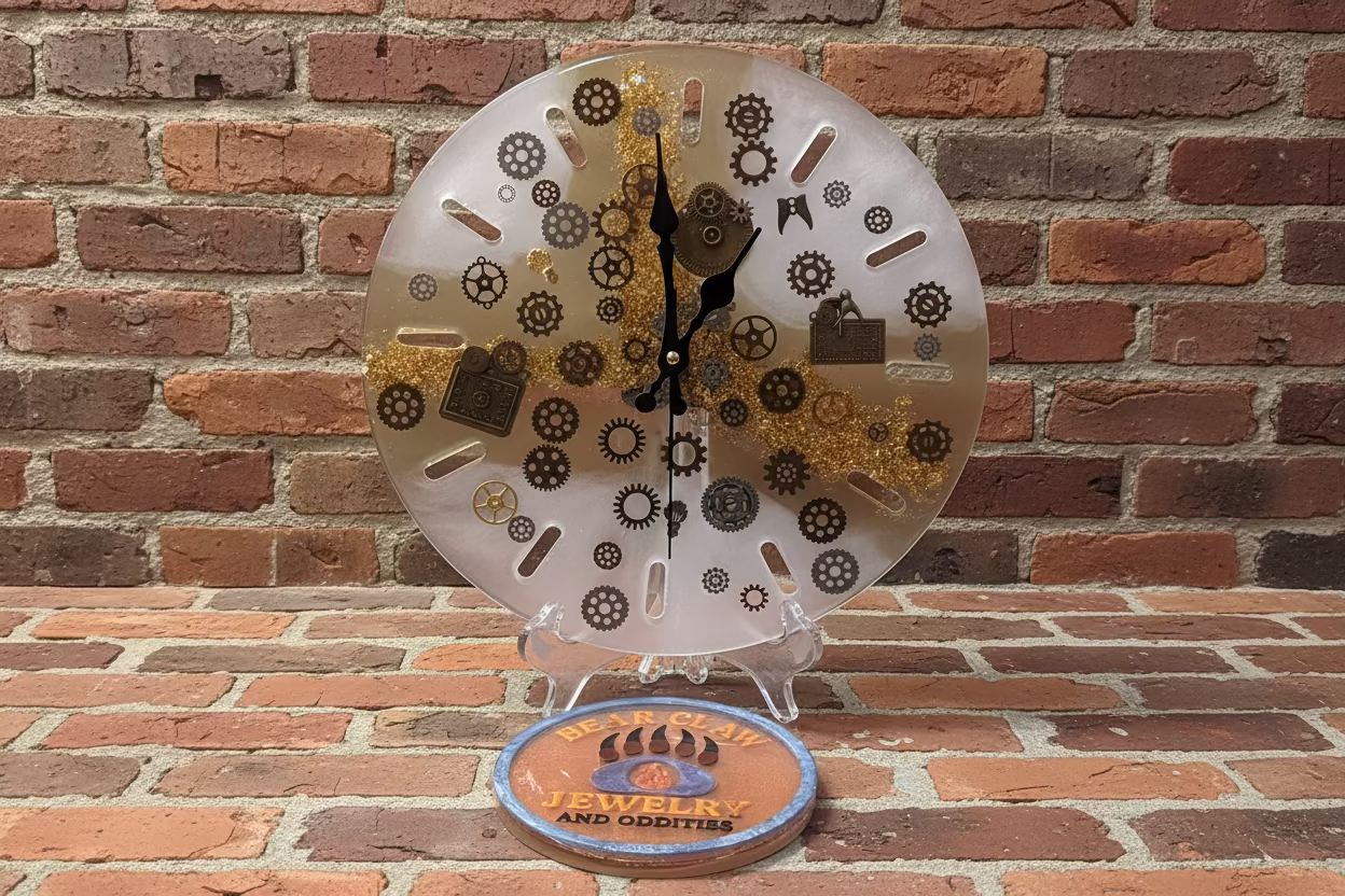 ⚙️✨Epoxy Gear Clock with Gold Vein