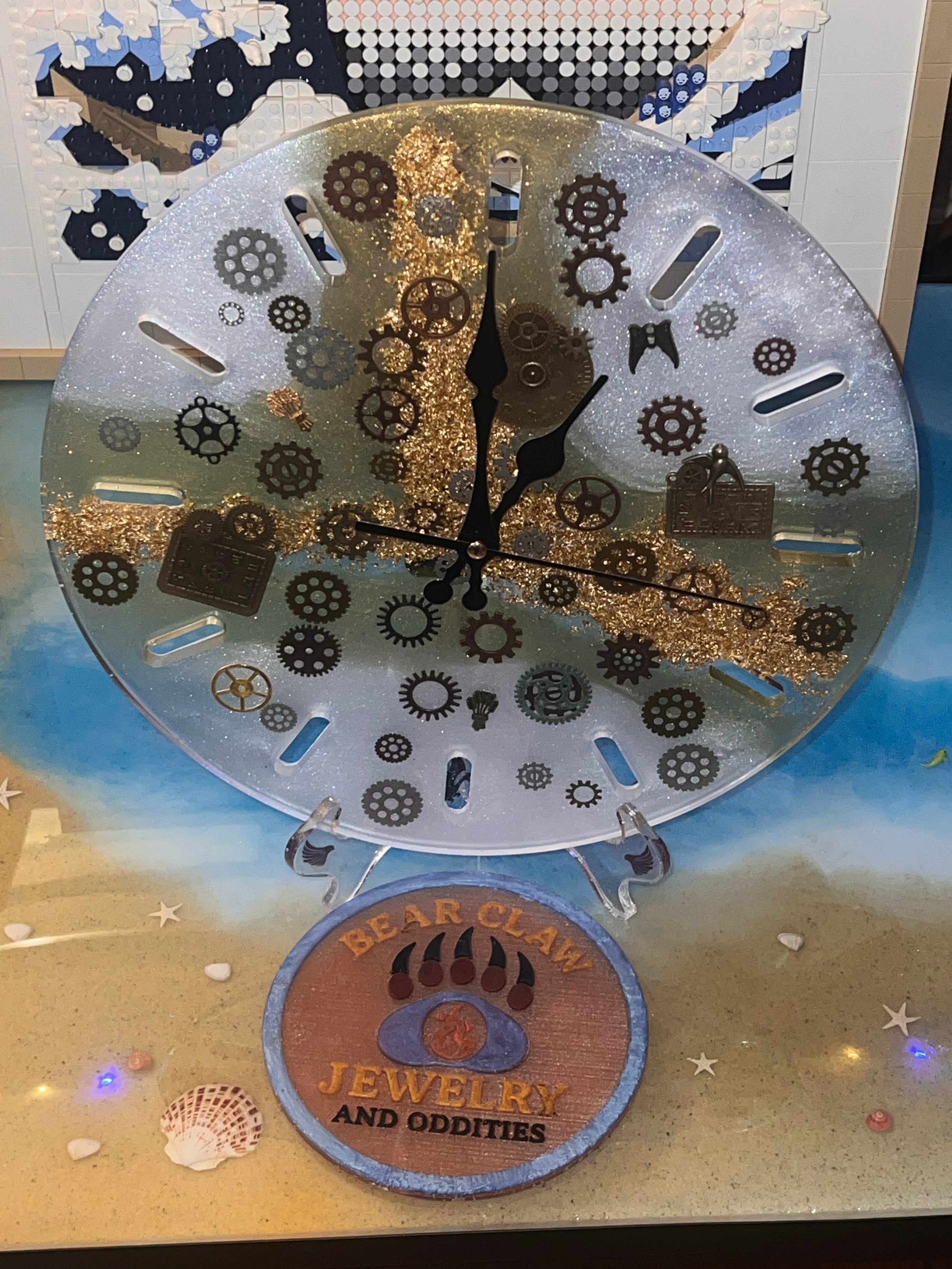 ⚙️✨Epoxy Gear Clock with Gold Vein