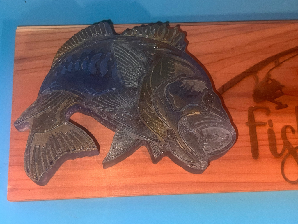 🌲 Cedar Plank Laser‑Engraved Wall Art with Mica Resin Fish