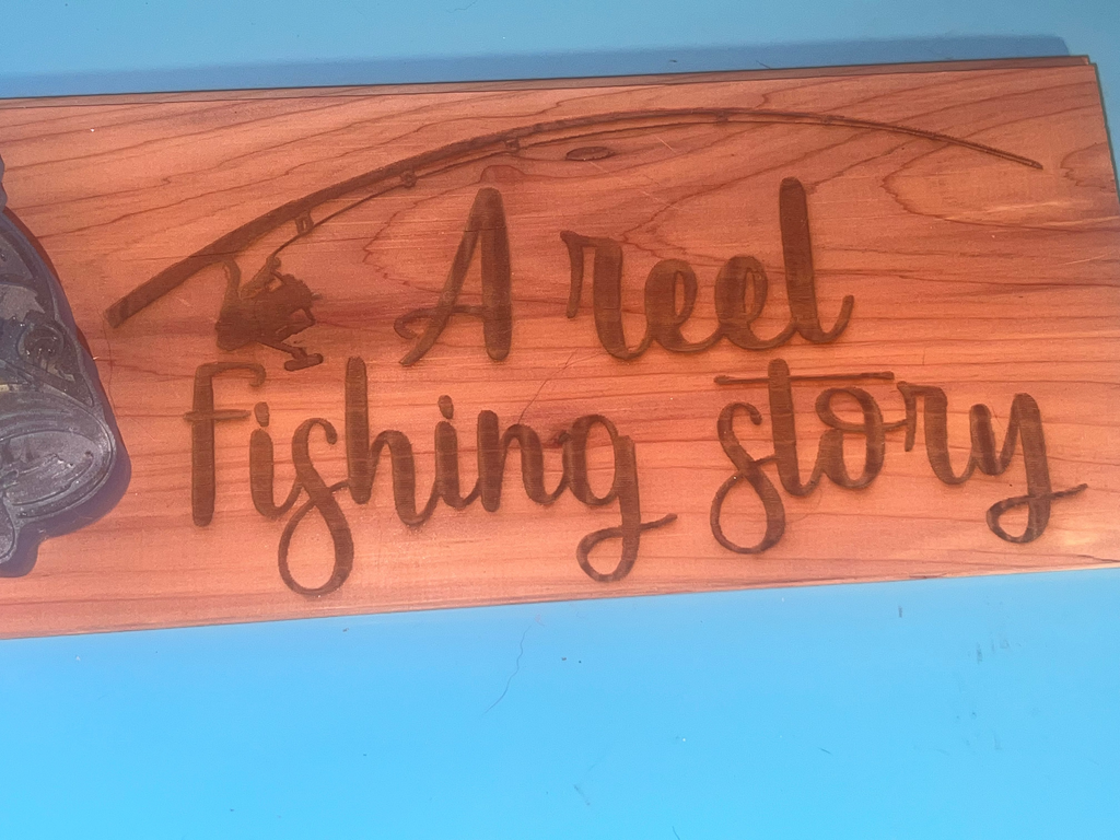 🌲 Cedar Plank Laser‑Engraved Wall Art with Mica Resin Fish