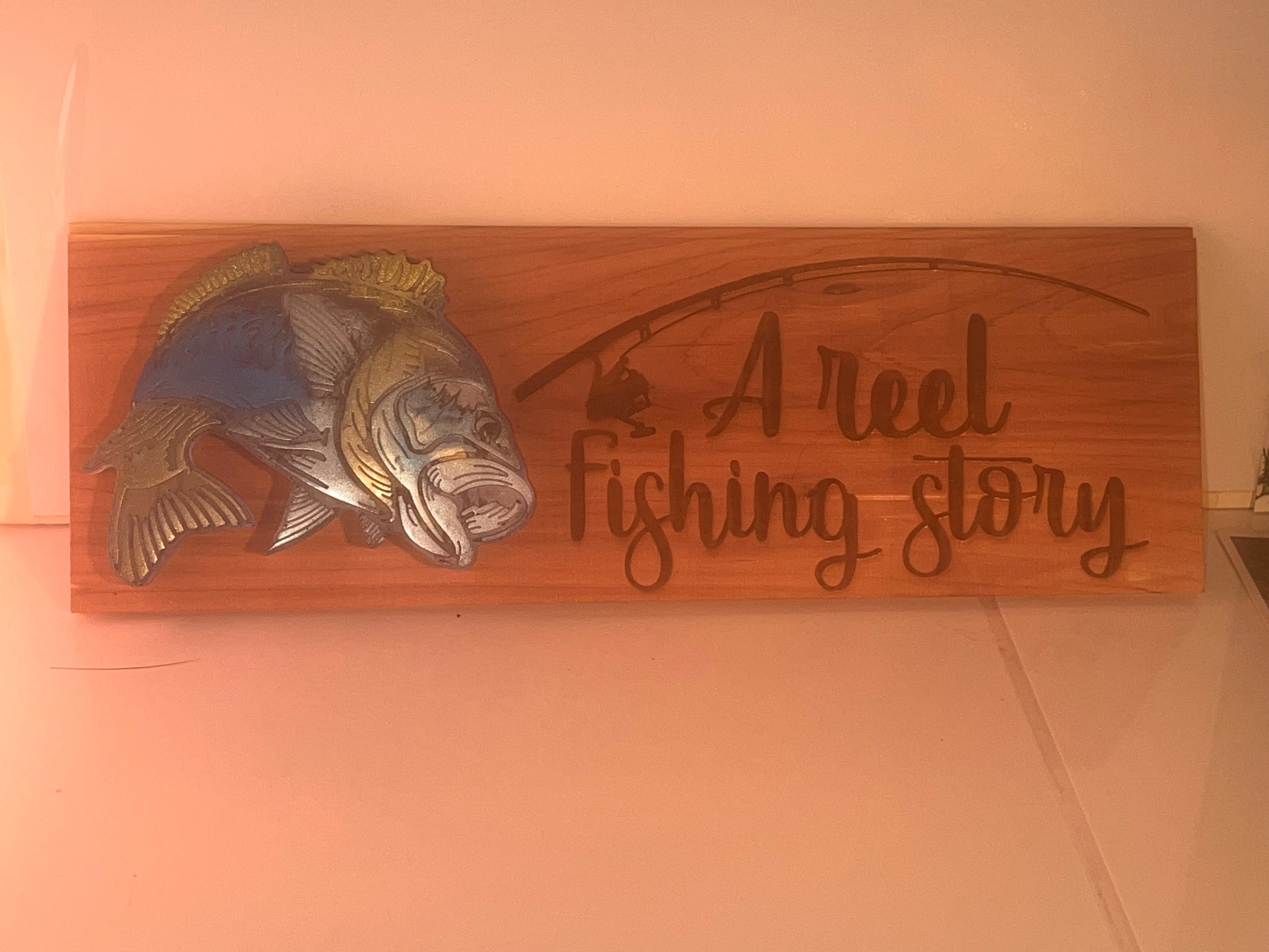 🌲 Cedar Plank Laser‑Engraved Wall Art with Mica Resin Fish
